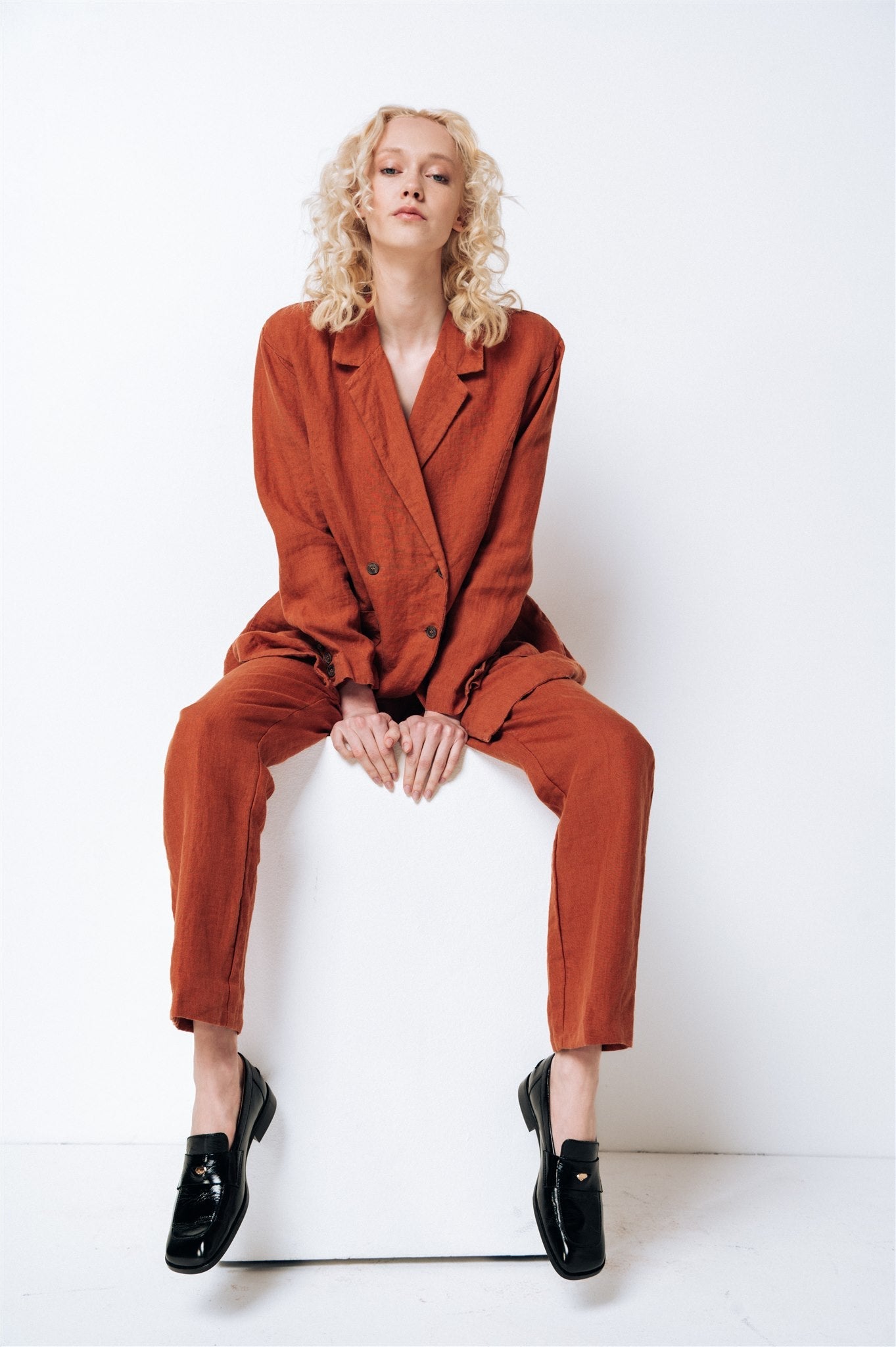 SANDER tailored pants and linen blazer caramel - MOO Linen Shop