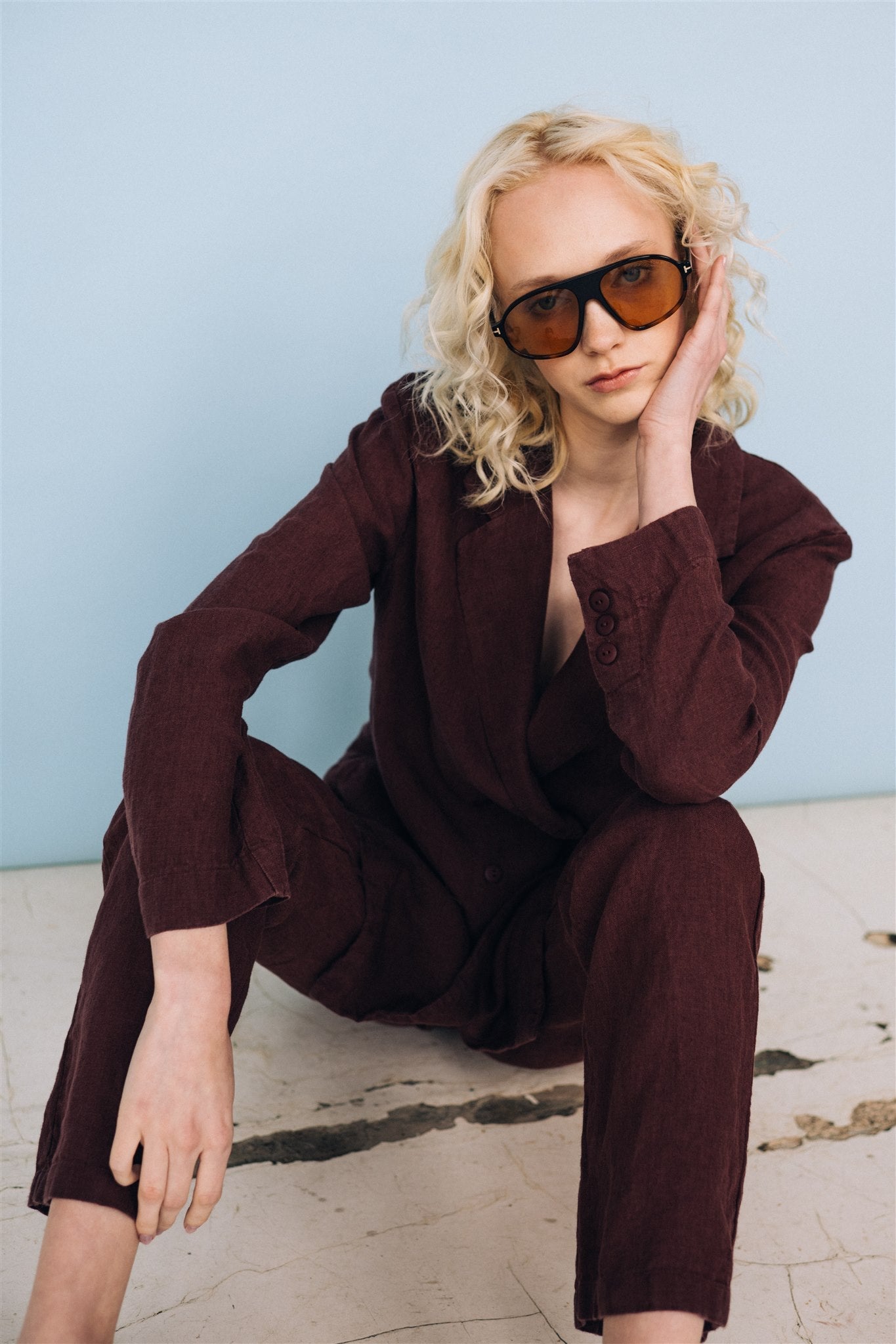 SANDER tailored pants and linen blazer ebony brown - MOO Linen Shop