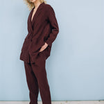 SANDER tailored pants and linen blazer ebony brown - MOO Linen Shop
