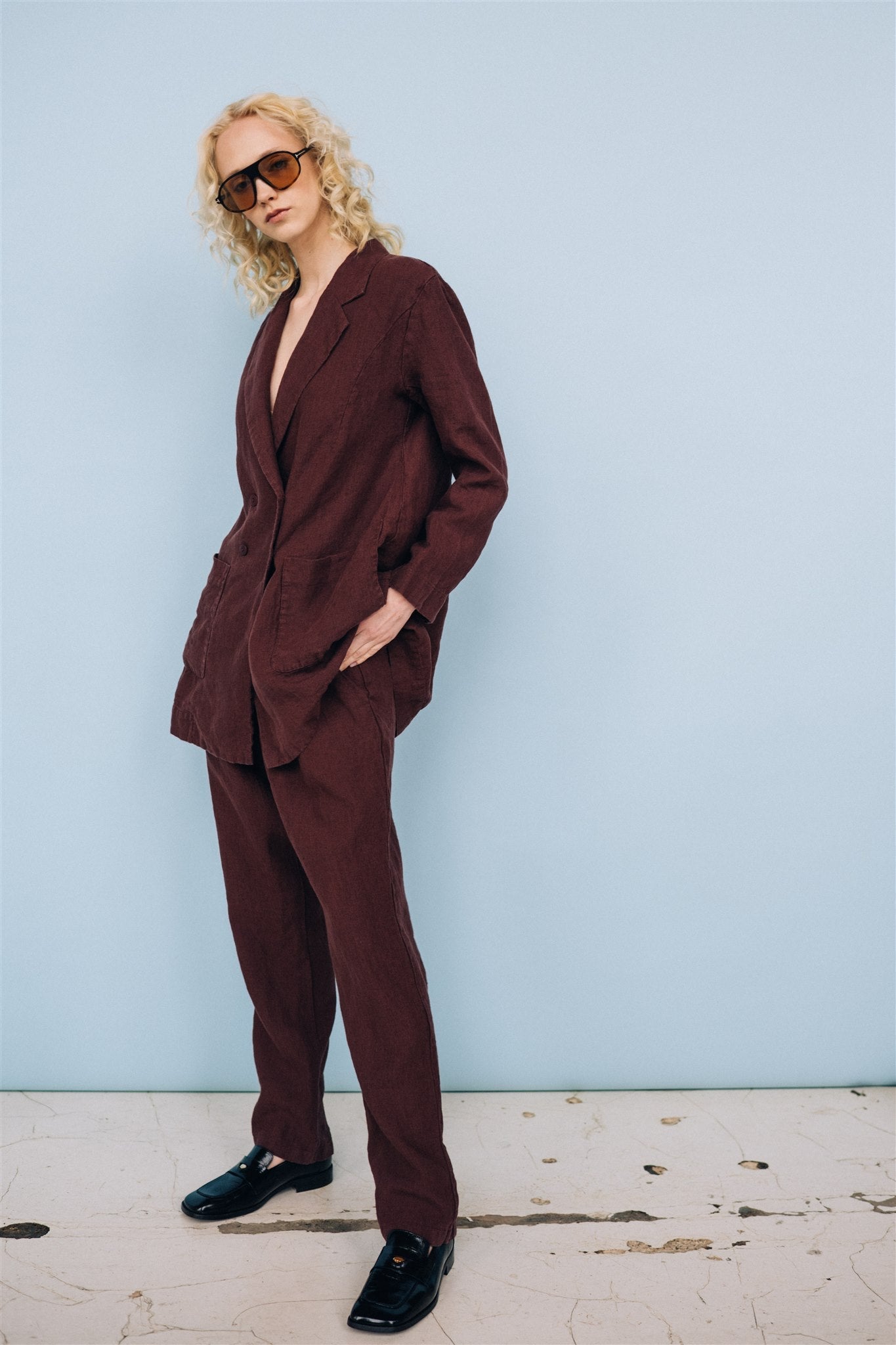 SANDER tailored pants and linen blazer ebony brown - MOO Linen Shop