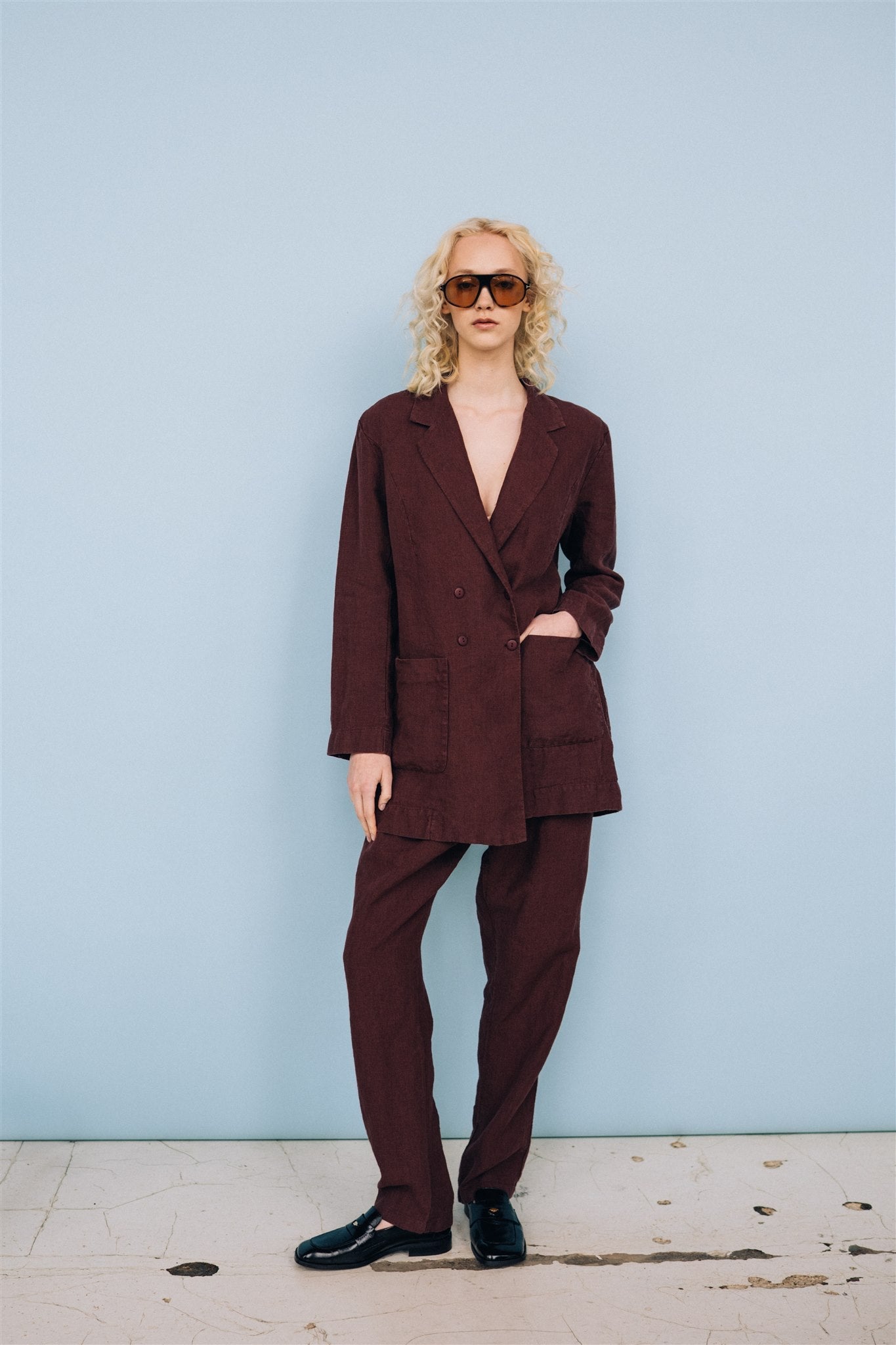 SANDER tailored pants and linen blazer ebony brown - MOO Linen Shop