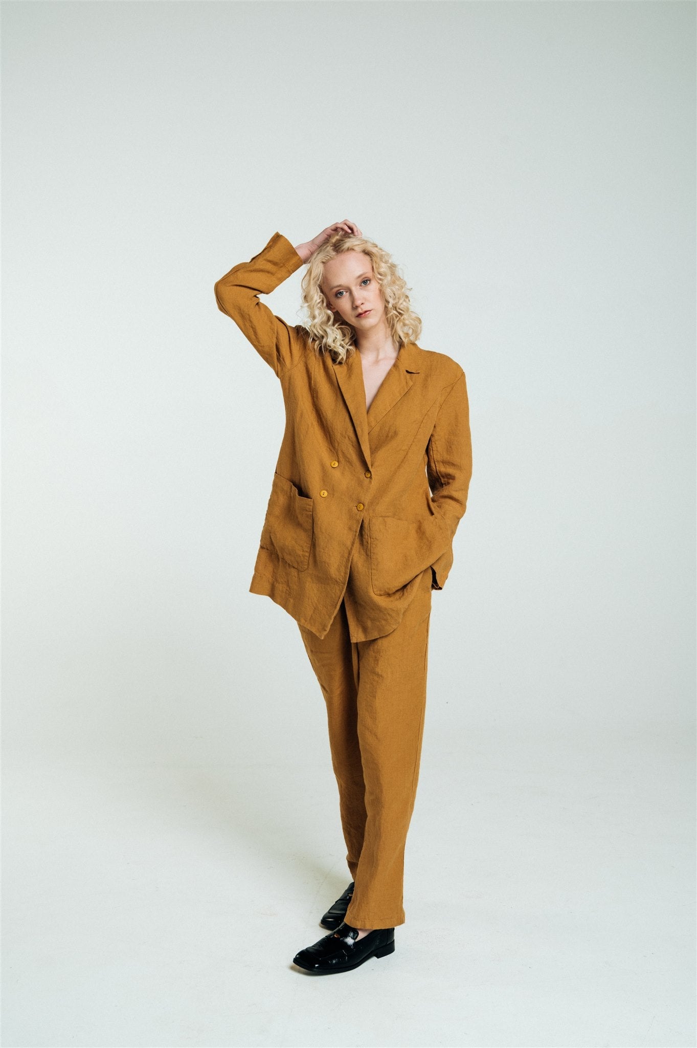 SANDER tailored pants and linen blazer mustard - MOO Linen Shop