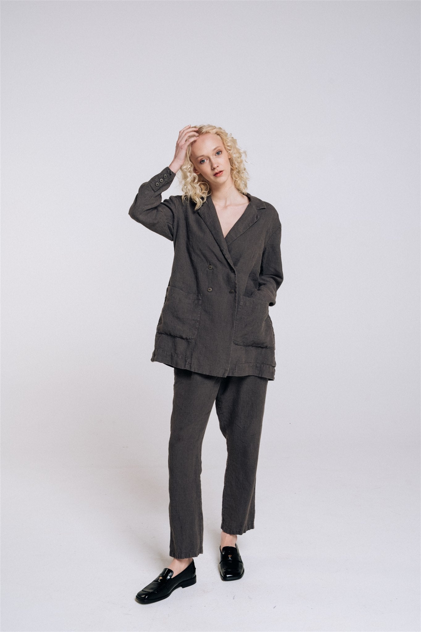 SANDER tailored pants and linen blazer antracite - MOO Linen Shop