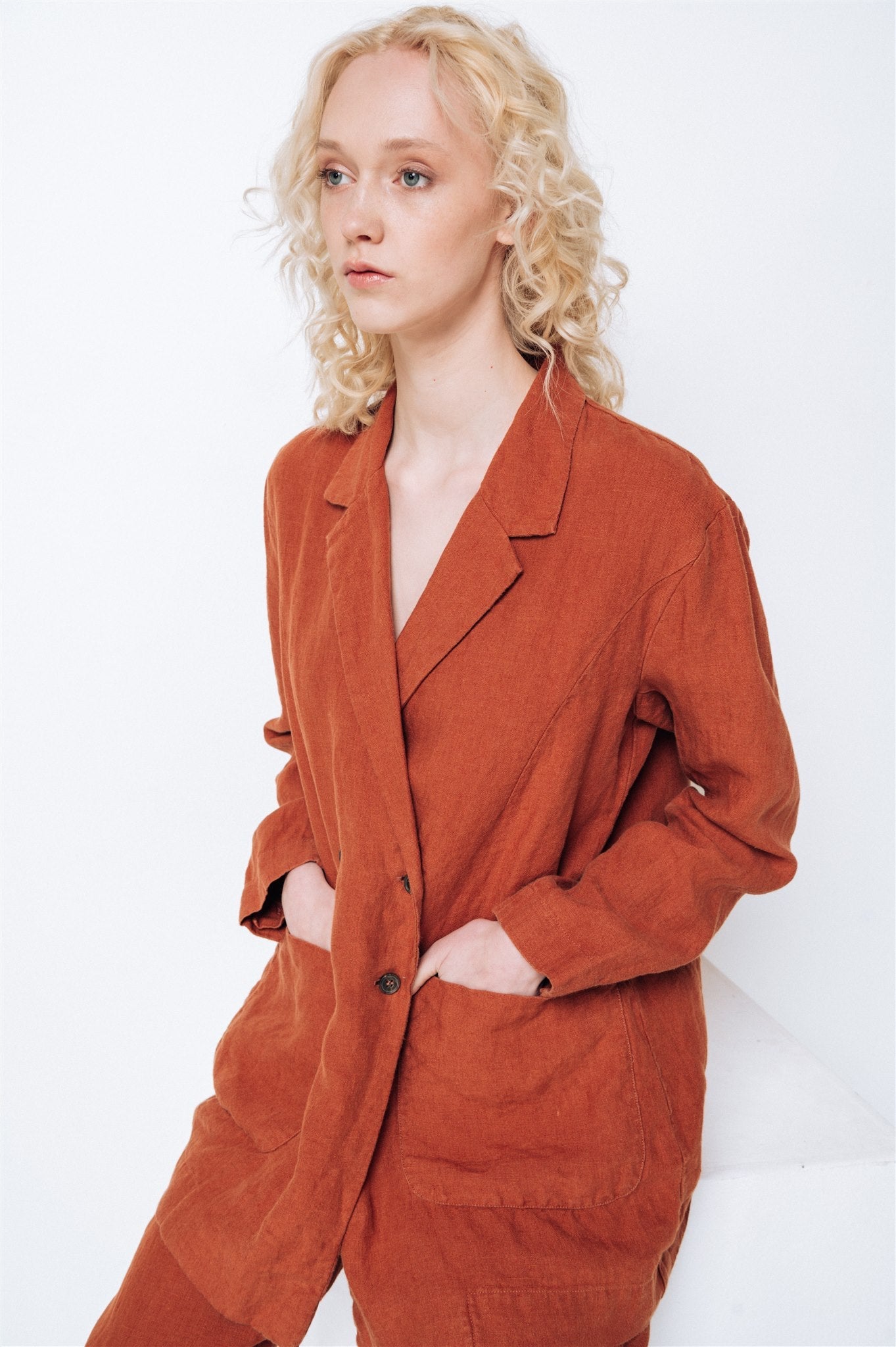 SANDER tailored pants and linen blazer caramel - MOO Linen Shop