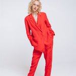 SANDER tailored pants and linen blazer coral red - MOO Linen Shop