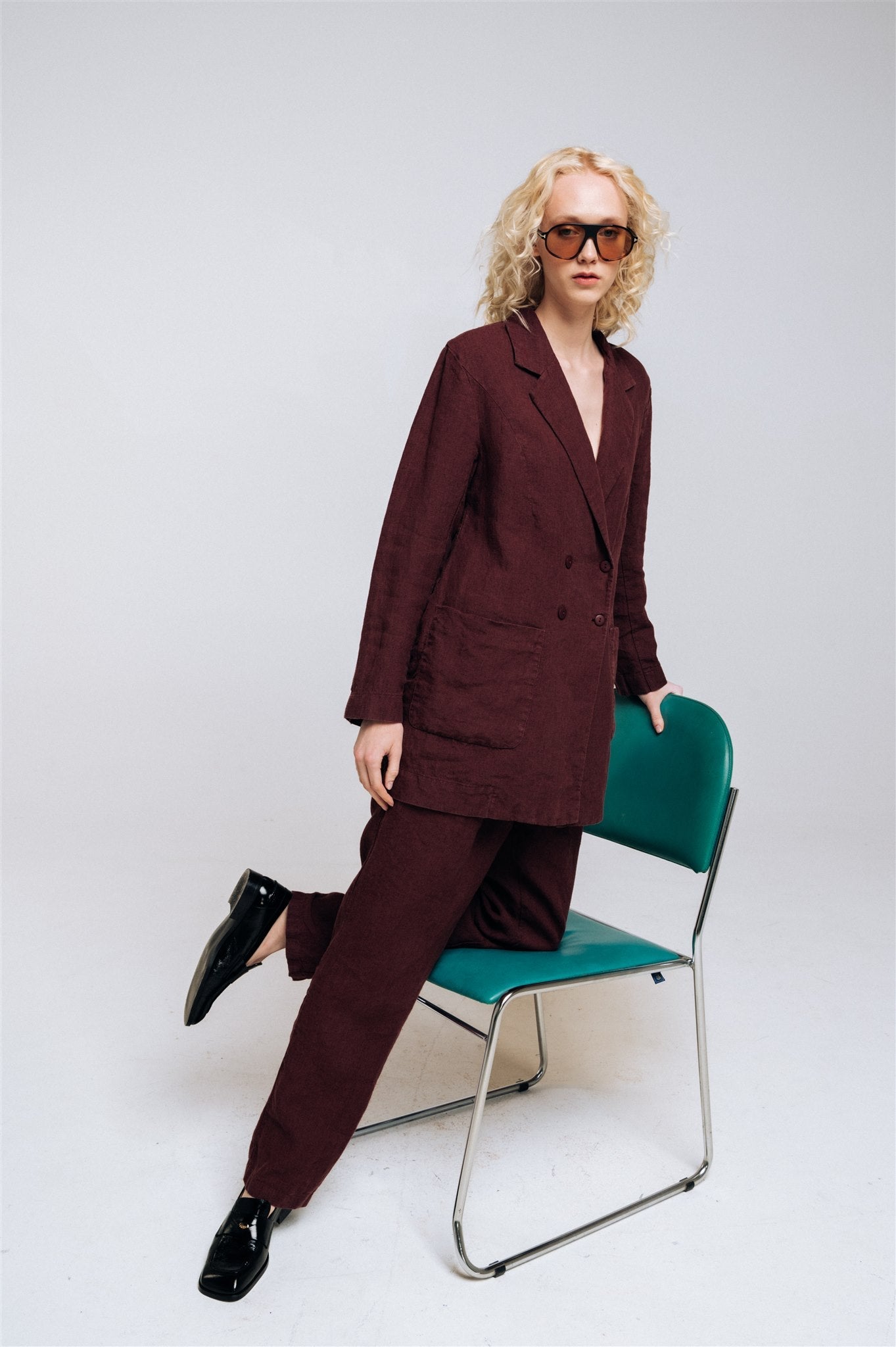 SANDER tailored pants and linen blazer ebony brown - MOO Linen Shop