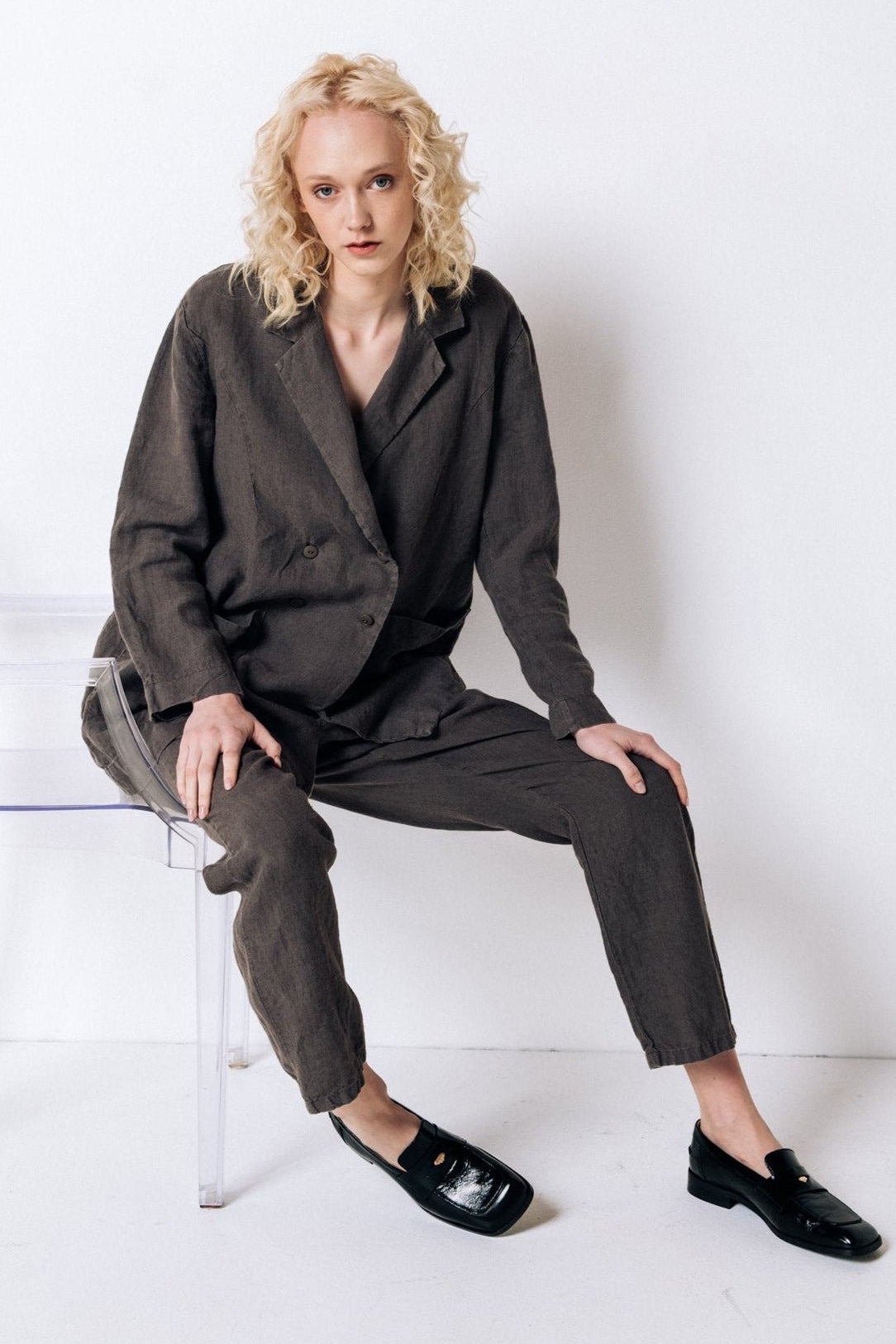 SANDER tailored pants and linen blazer antracite - MOO Linen Shop