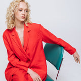 SANDER tailored pants and linen blazer coral red - MOO Linen Shop