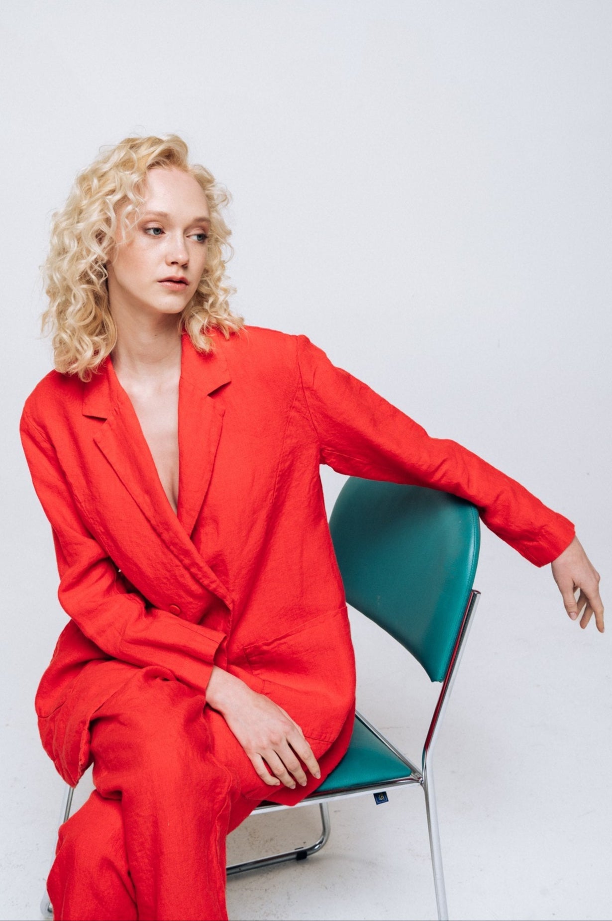 SANDER tailored pants and linen blazer coral red - MOO Linen Shop