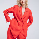 SANDER tailored pants and linen blazer coral red - MOO Linen Shop