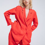 SANDER tailored pants and linen blazer coral red - MOO Linen Shop