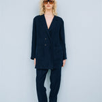 SANDER tailored pants and linen blazer dark blue - MOO Linen Shop