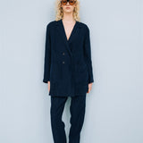 SANDER tailored pants and linen blazer dark blue - MOO Linen Shop