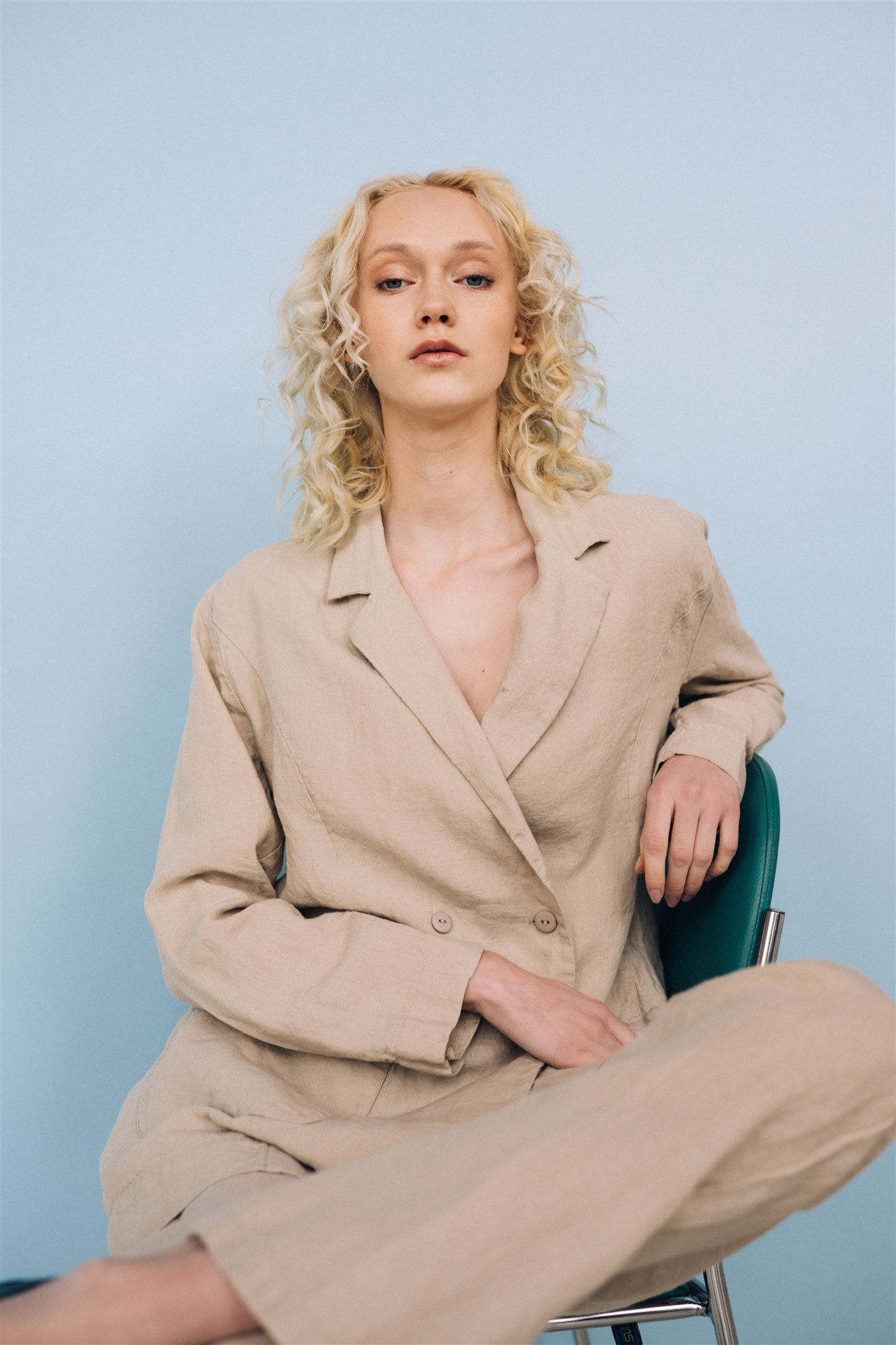 SANDER tailored pants and linen blazer beige - MOO Linen Shop