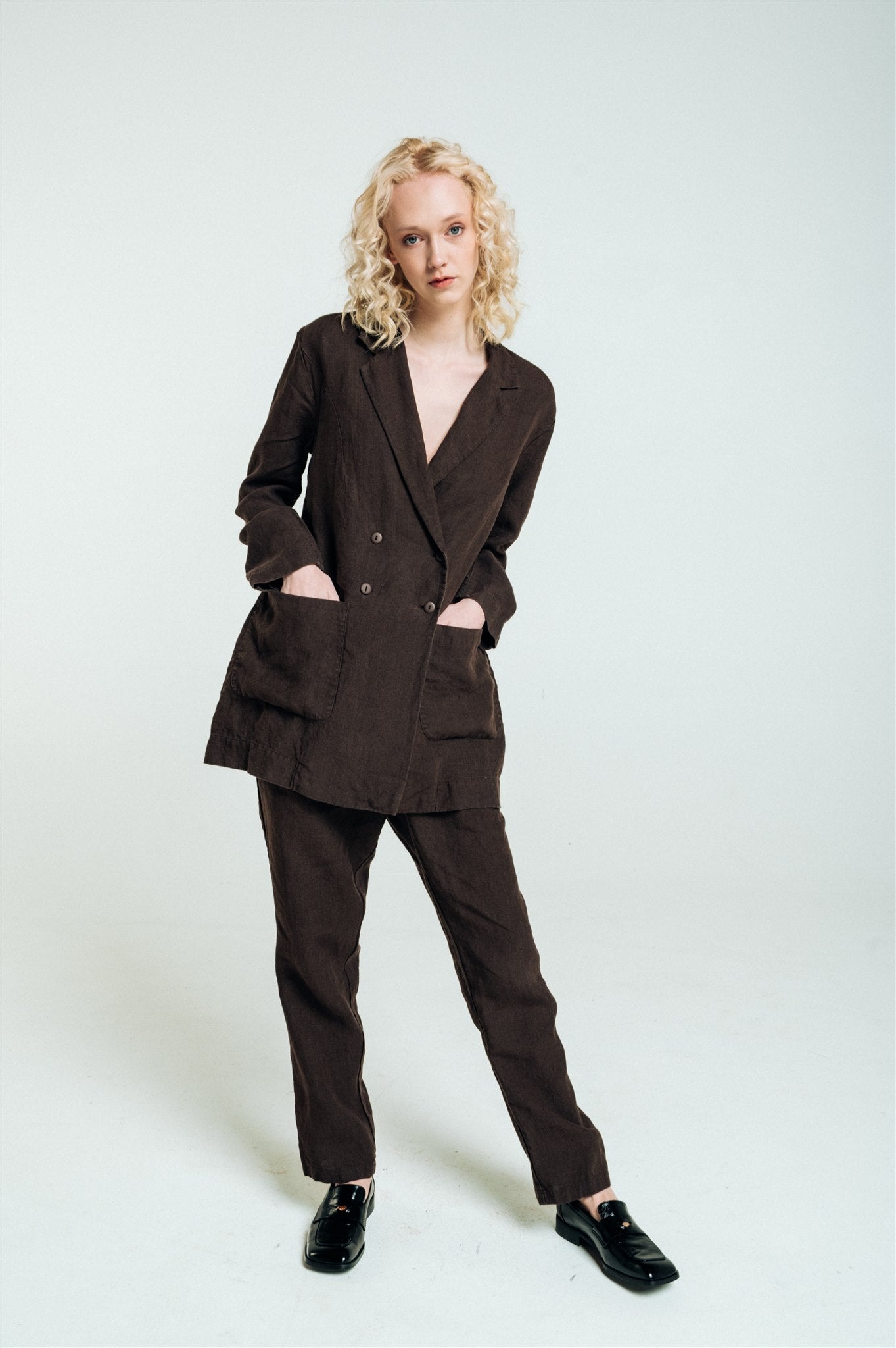 SANDER tailored pants and linen blazer espresso - MOO Linen Shop