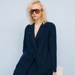 SANDER tailored pants and linen blazer dark blue - MOO Linen Shop