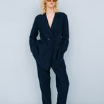SANDER tailored pants and linen blazer dark blue - MOO Linen Shop