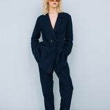 SANDER tailored pants and linen blazer dark blue - MOO Linen Shop