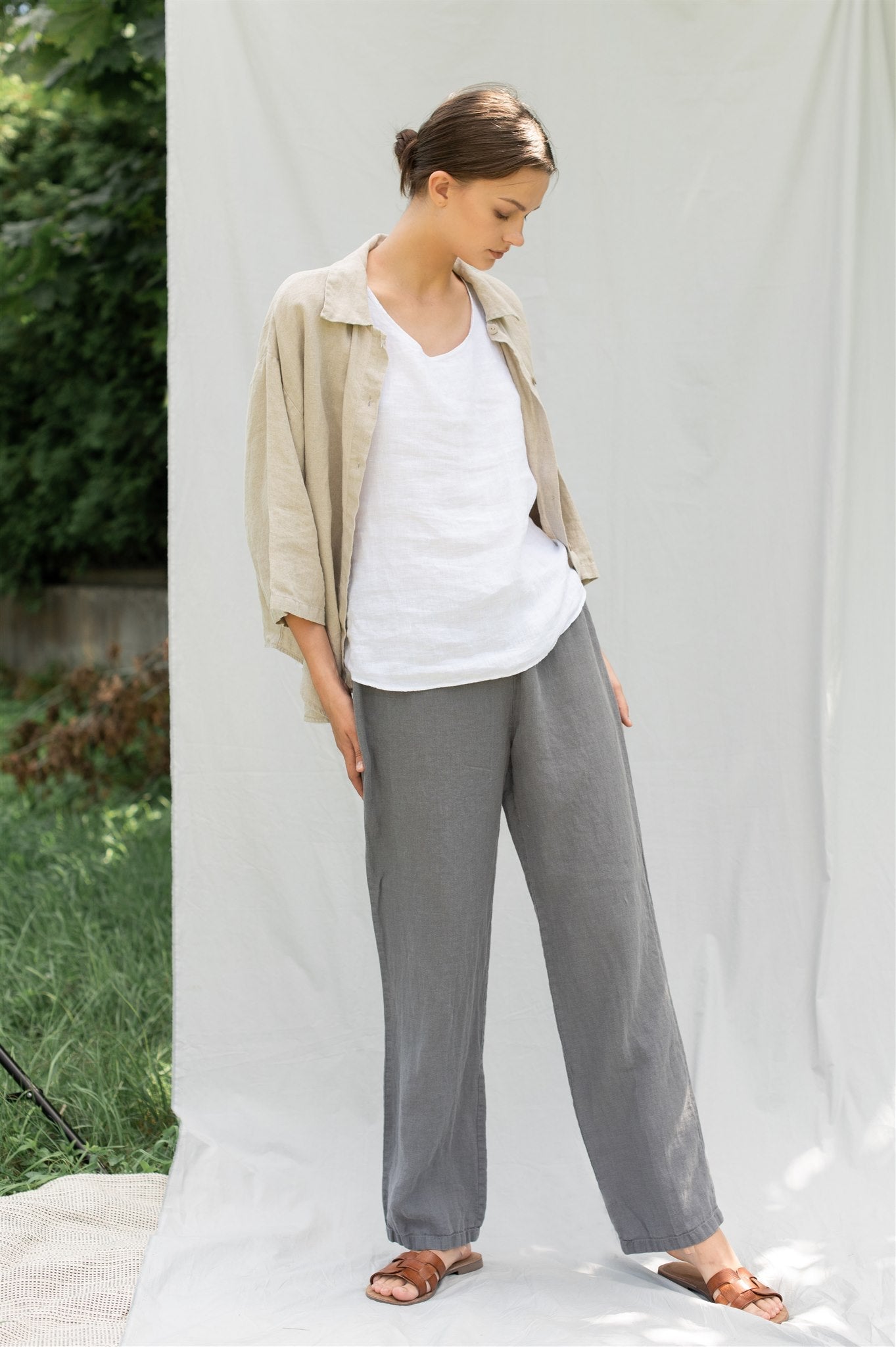 SHADE linen pants grey - MOO Linen Shop