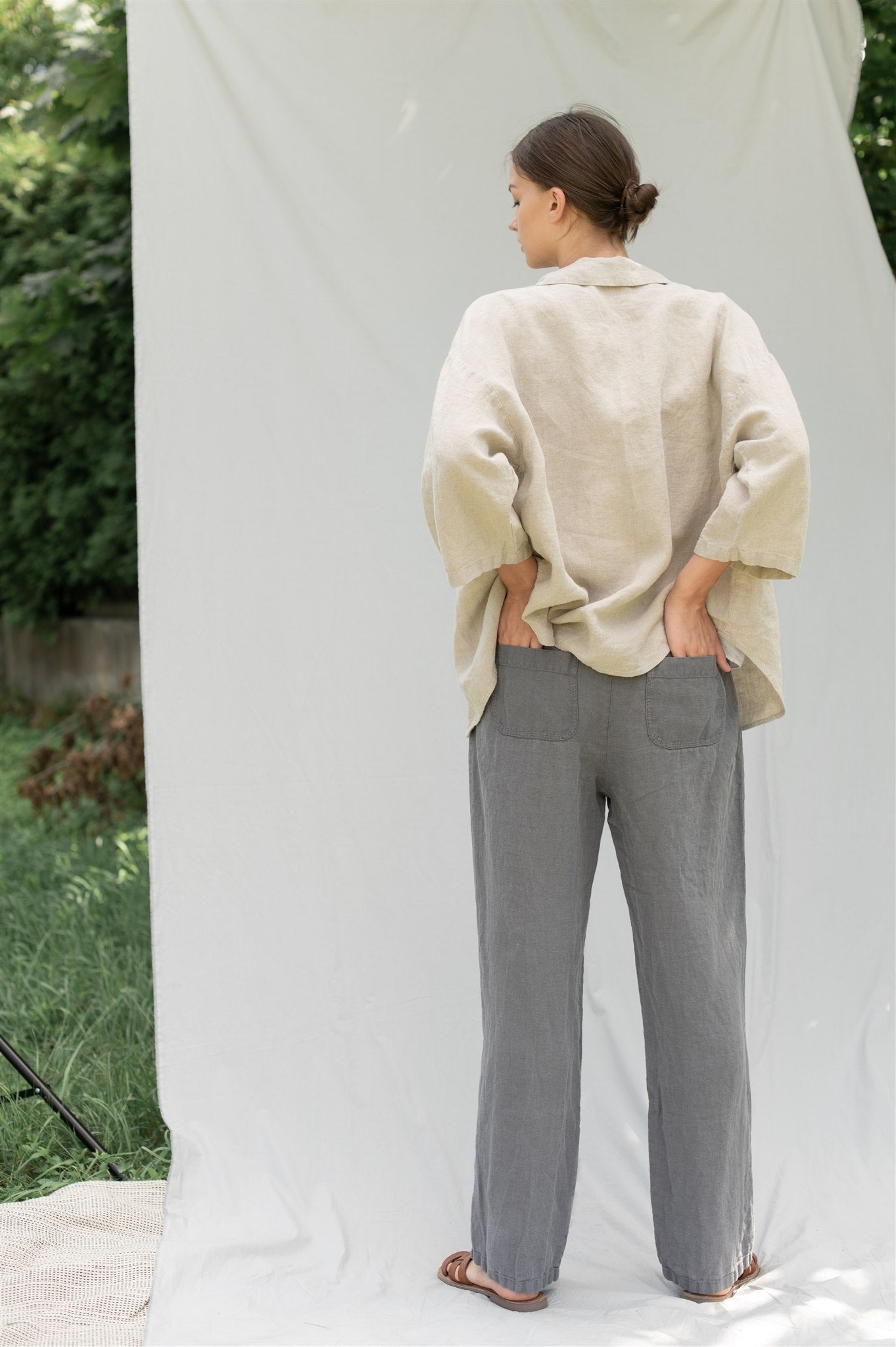 SHADE linen pants grey - MOO Linen Shop