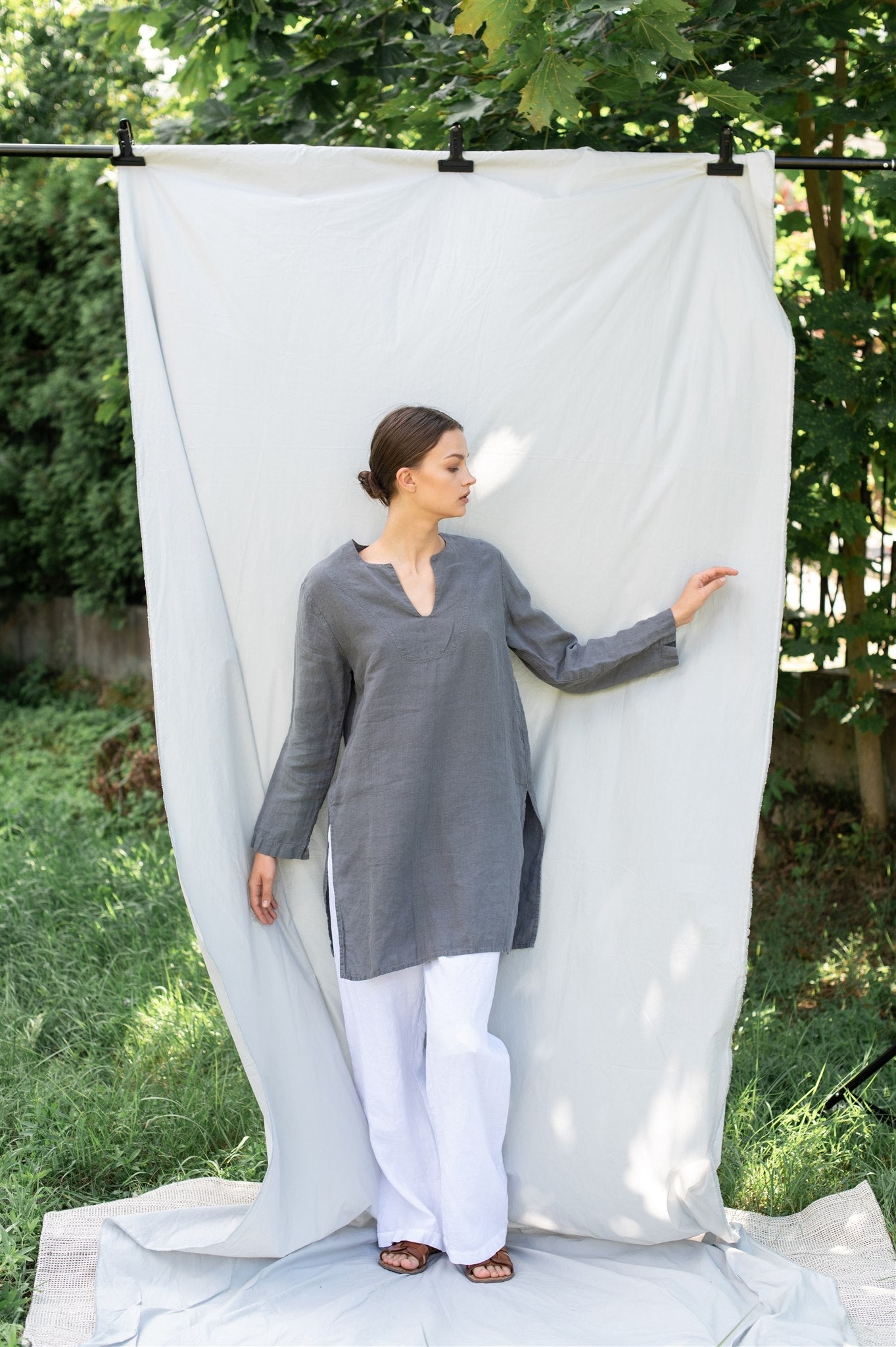 SHADE linen tunic shirt moss green - MOO Linen Shop