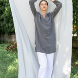 SHADE linen tunic shirt moss green - MOO Linen Shop