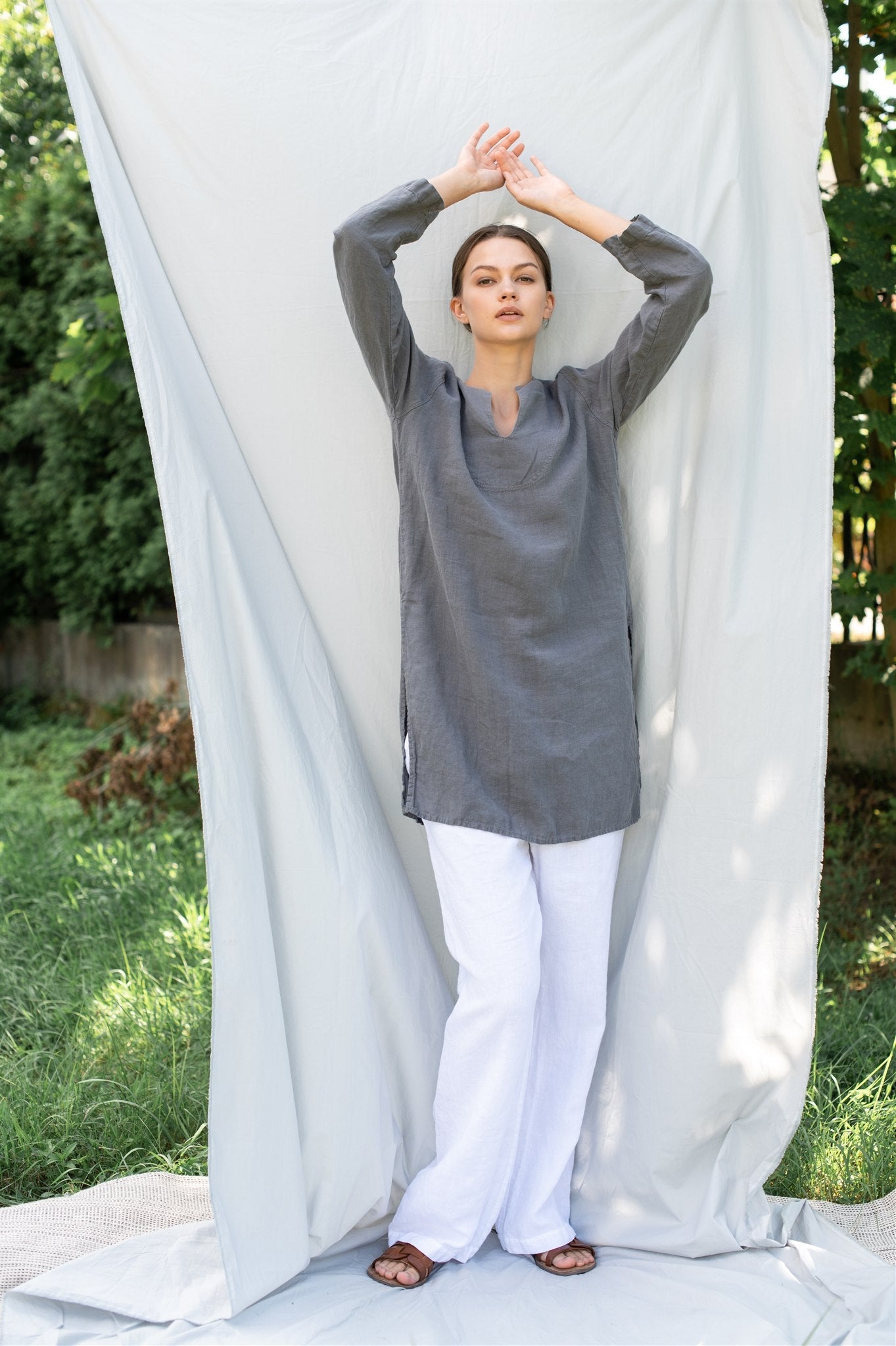 SHADE linen tunic shirt moss green - MOO Linen Shop