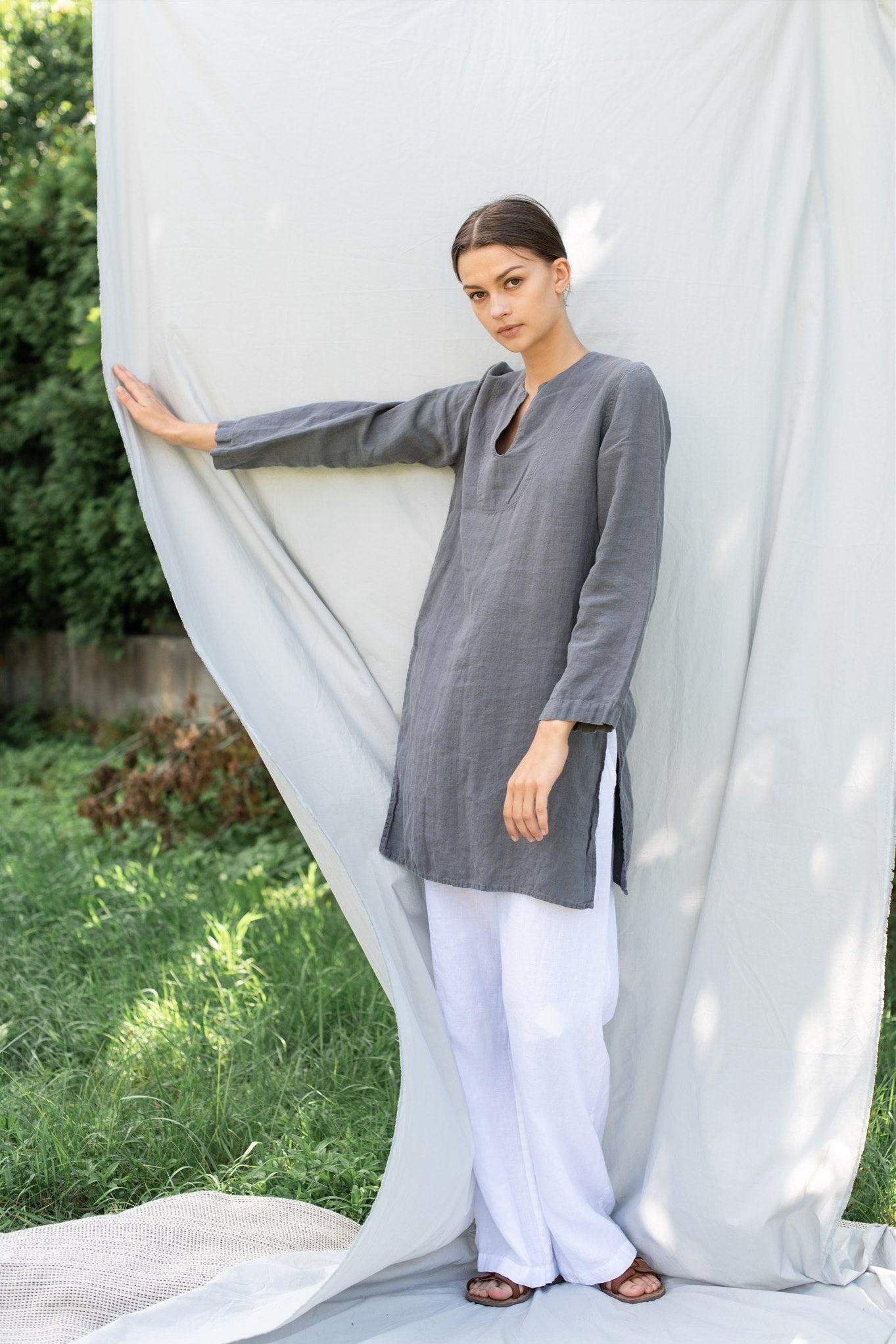 SHADE linen tunic shirt moss green - MOO Linen Shop