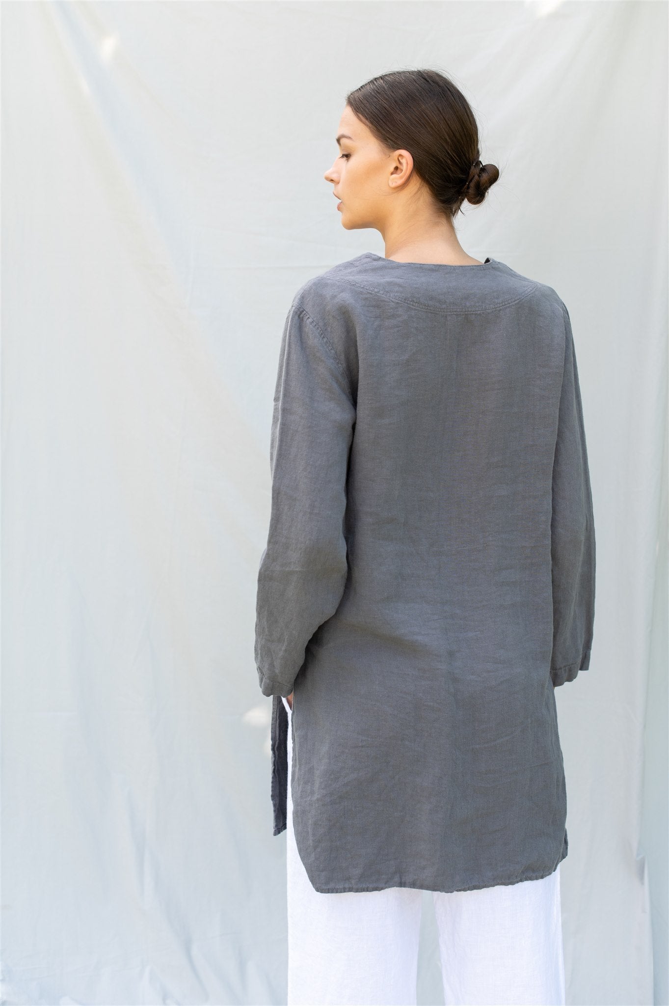 SHADE linen tunic shirt moss green - MOO Linen Shop