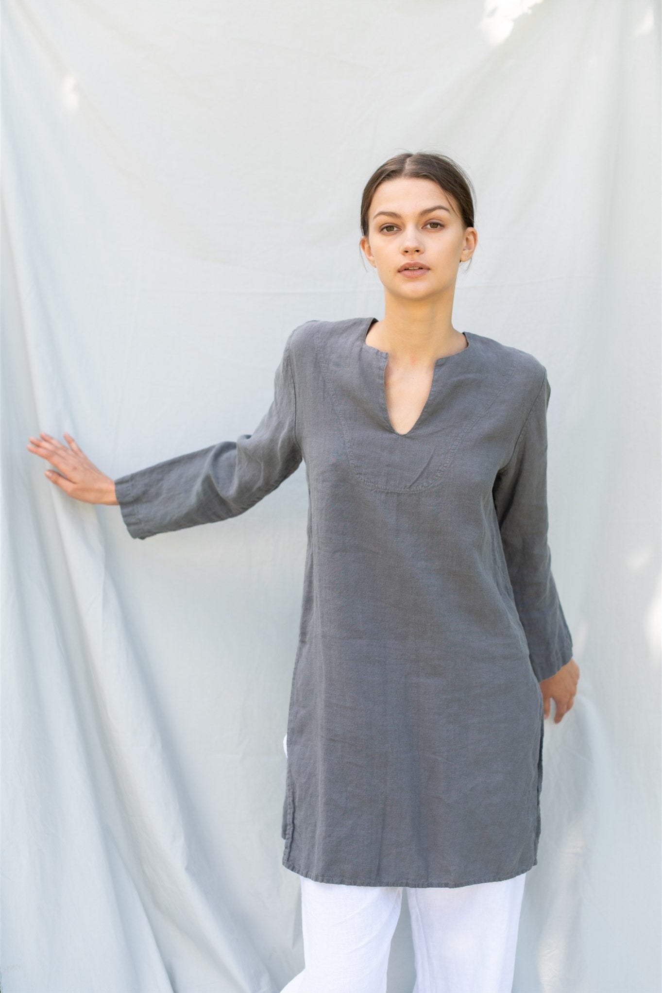 SHADE linen tunic shirt moss green - MOO Linen Shop