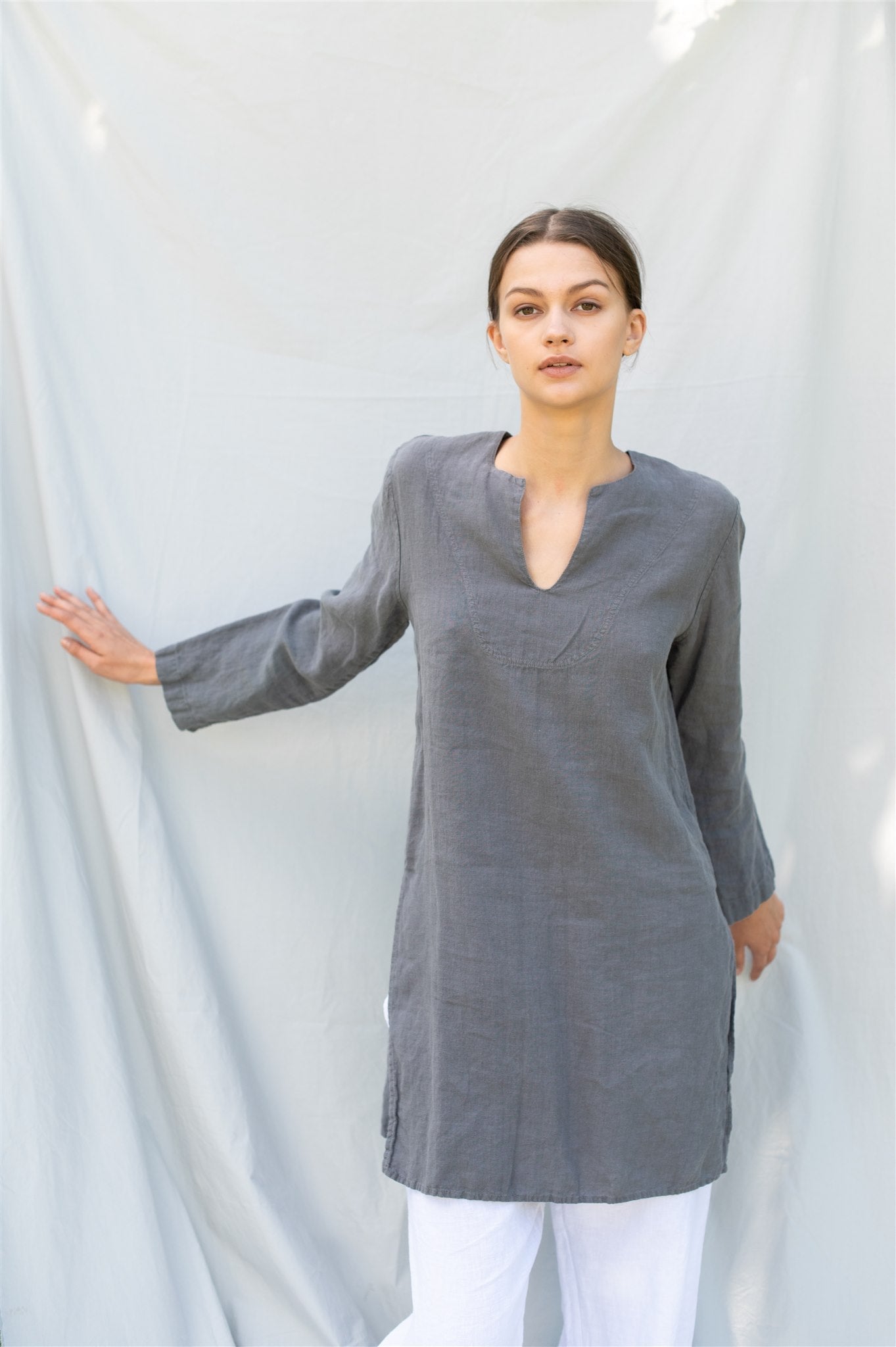SHADE linen tunic shirt moss green - MOO Linen Shop