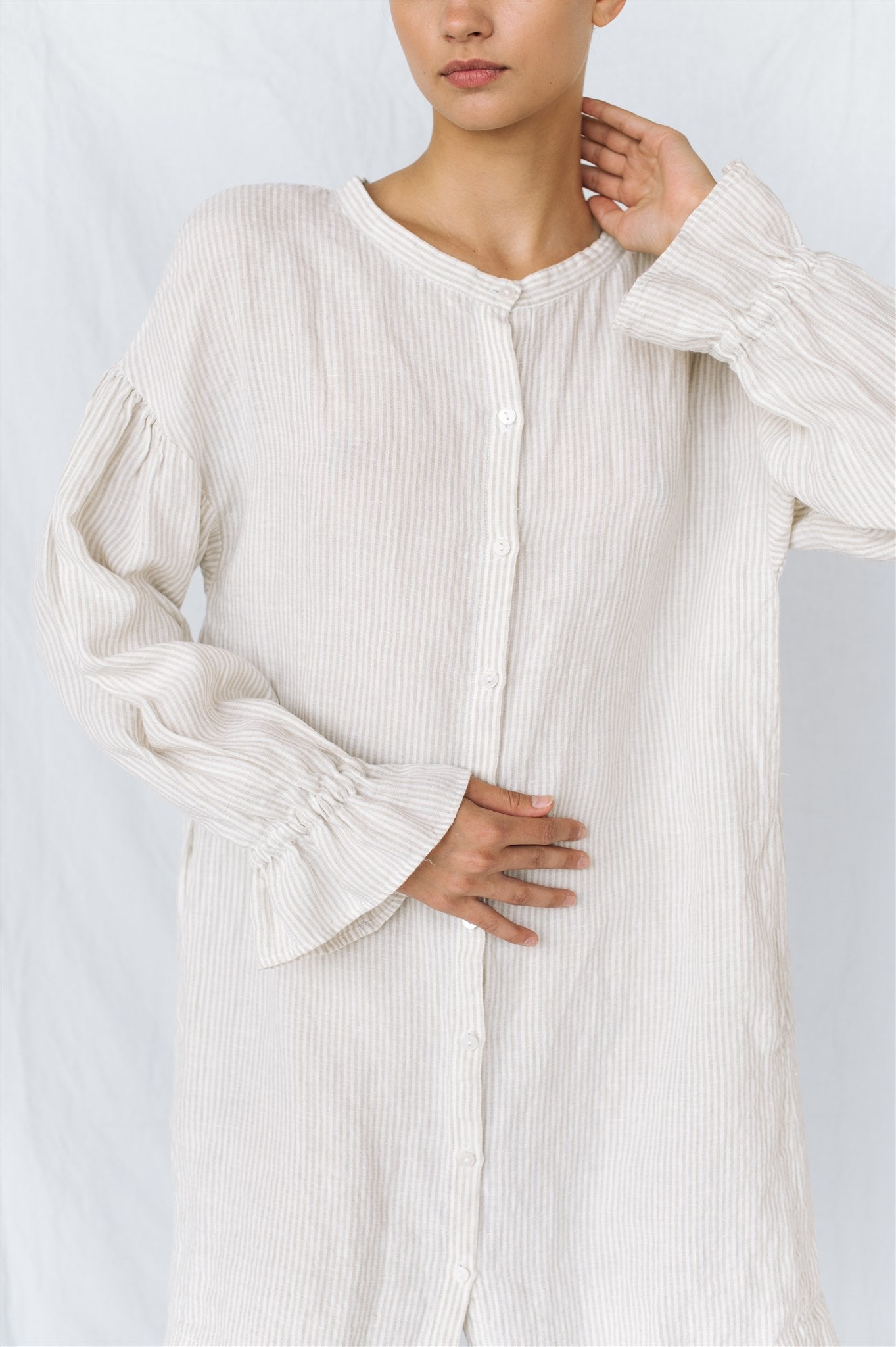 STELLA linen shirt dress white - MOO Linen Shop