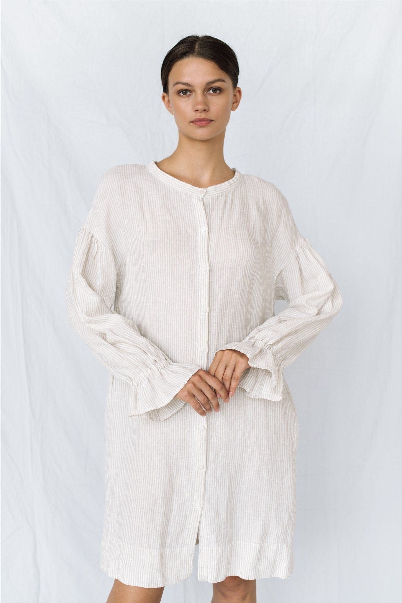 STELLA linen shirt dress white - MOO Linen Shop
