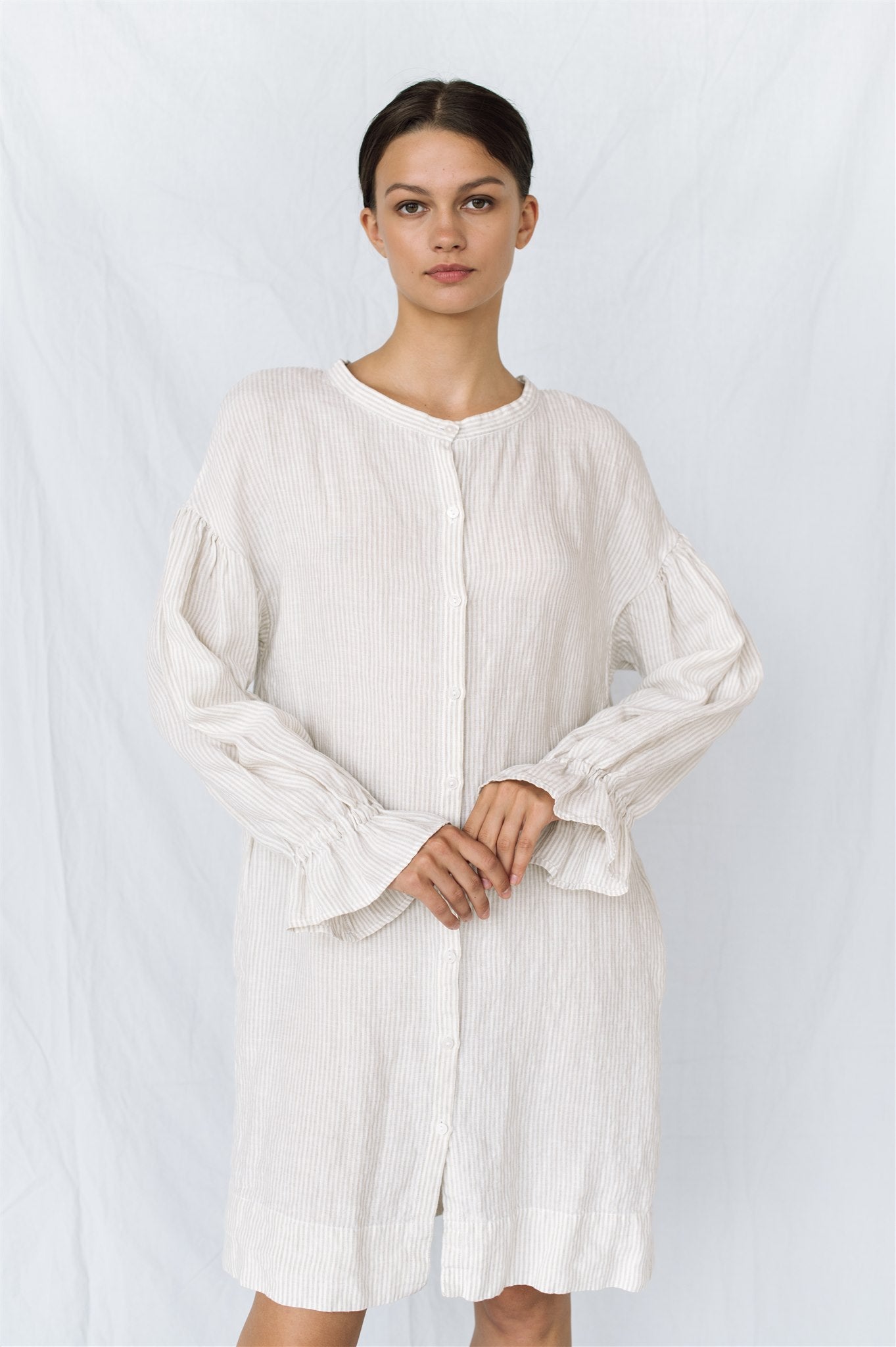 STELLA linen shirt dress white - MOO Linen Shop