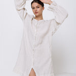 STELLA linen shirt dress white - MOO Linen Shop