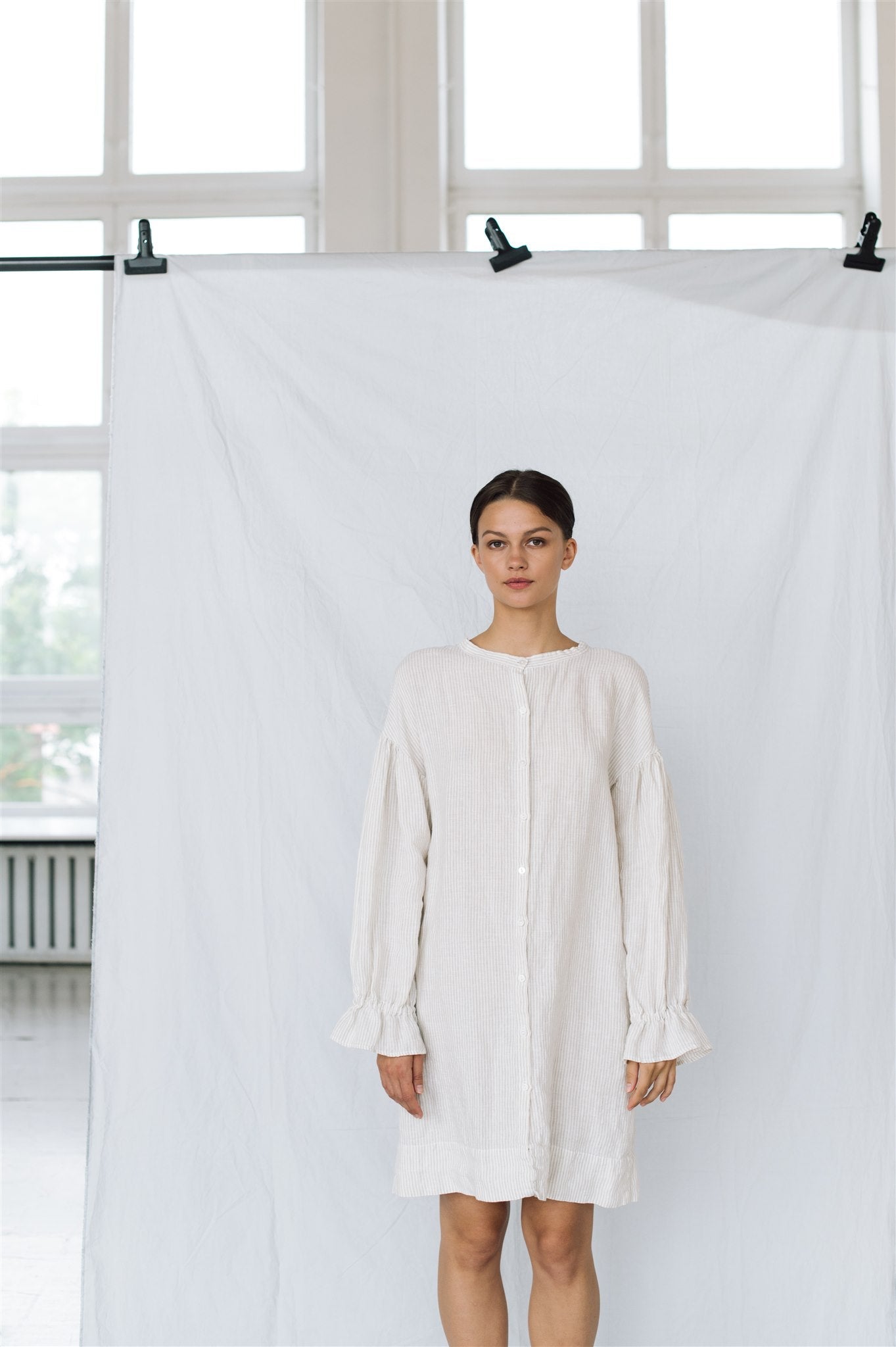 STELLA linen shirt dress white - MOO Linen Shop