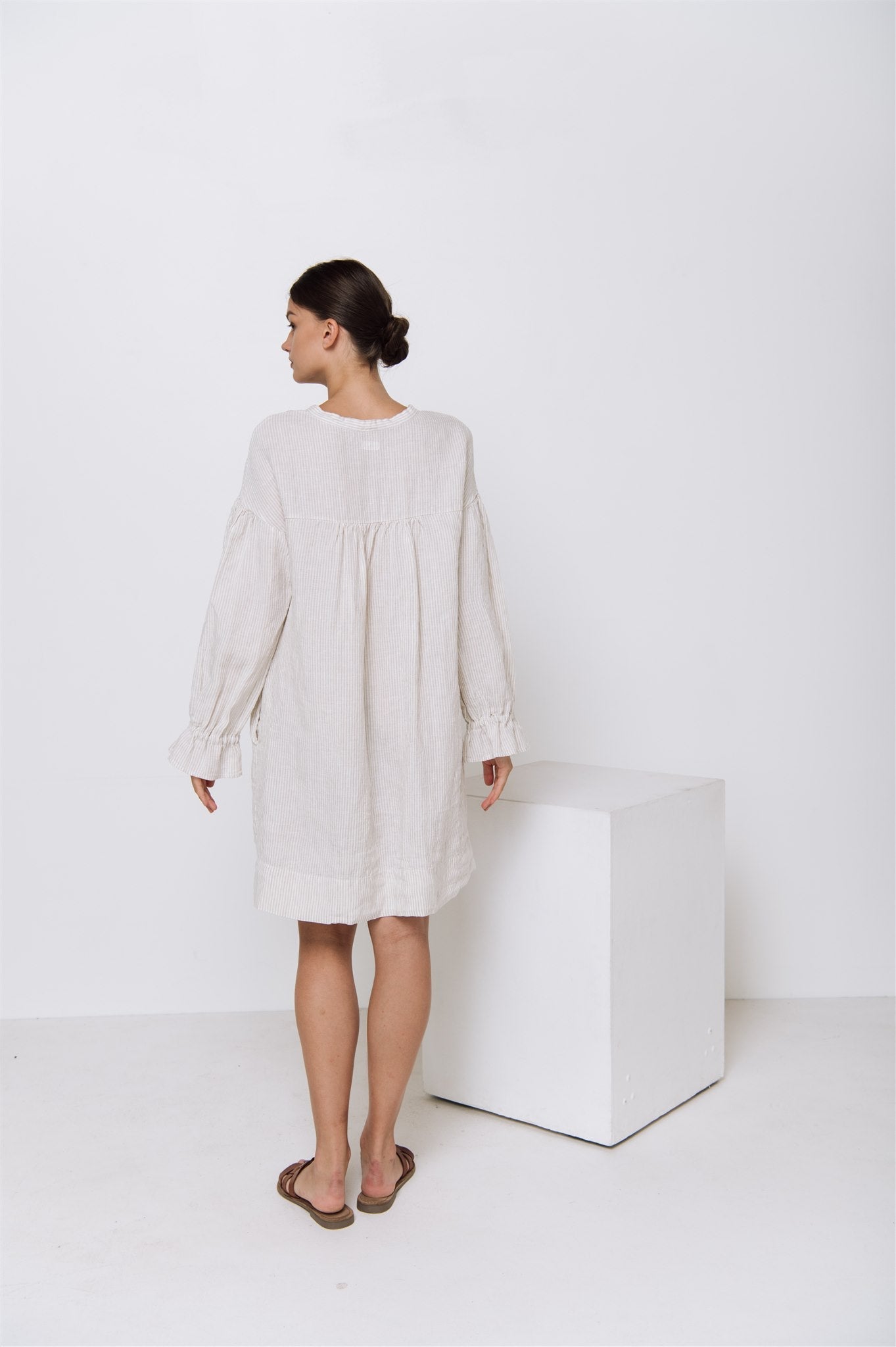 STELLA linen shirt dress white - MOO Linen Shop