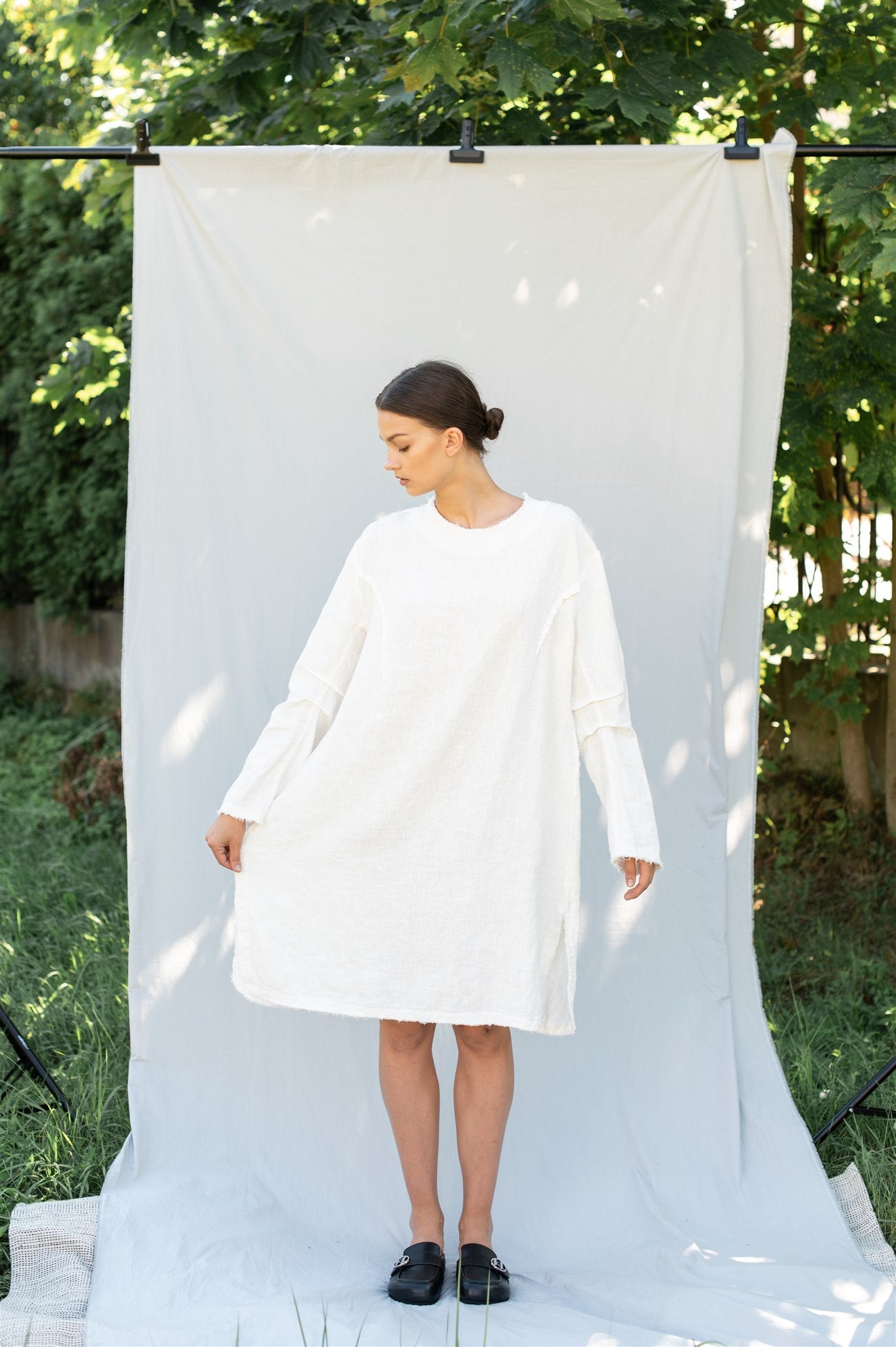 THE CITY linen dress antique white - MOO Linen Shop