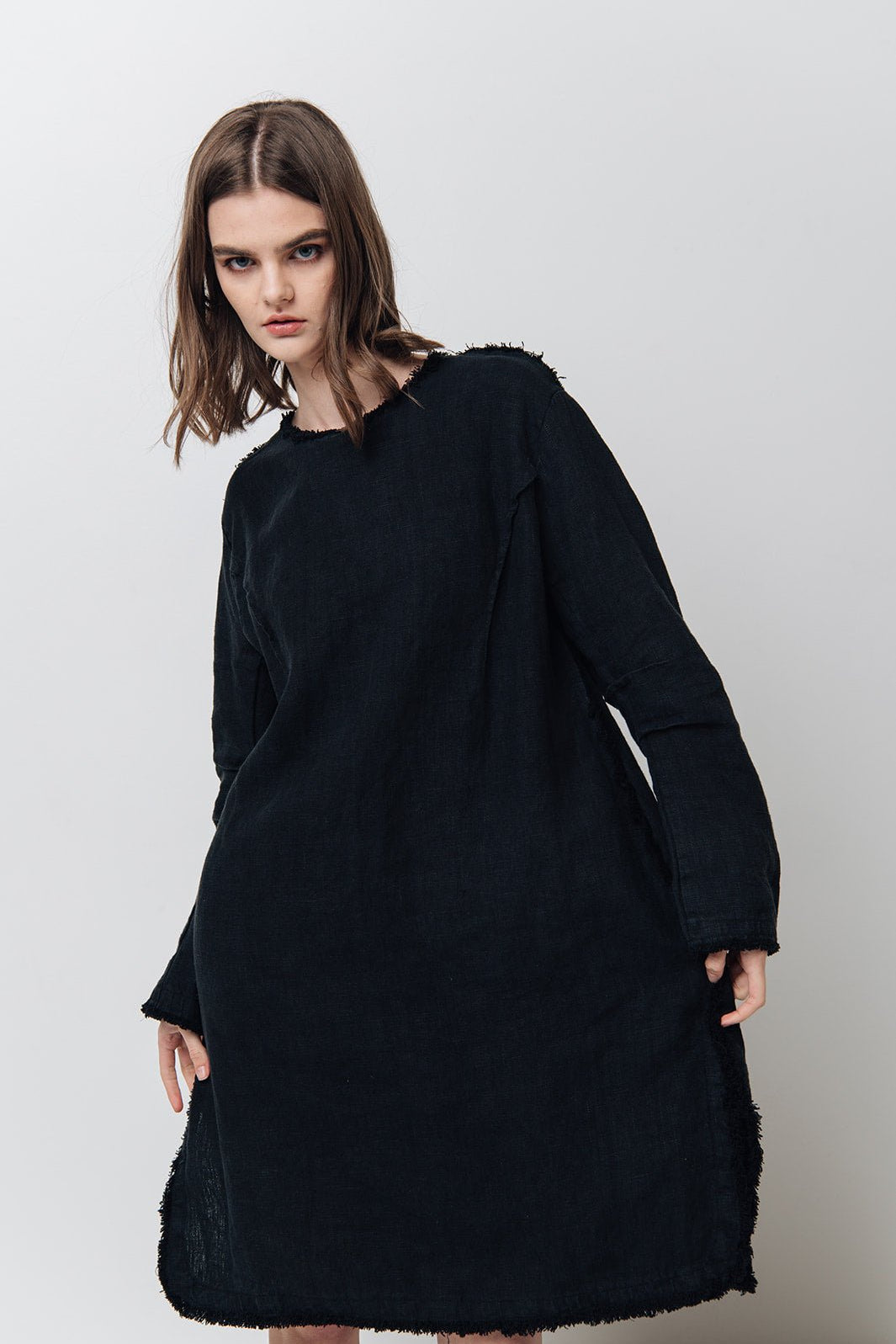 THE CITY linen dress antique white - MOO Linen Shop