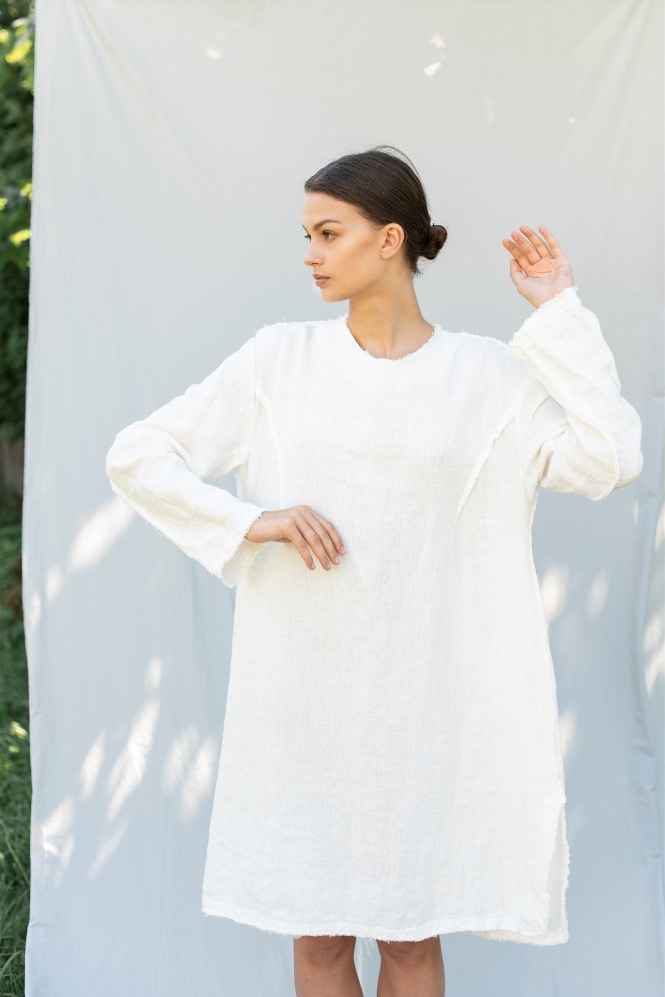 THE CITY linen dress antique white - MOO Linen Shop