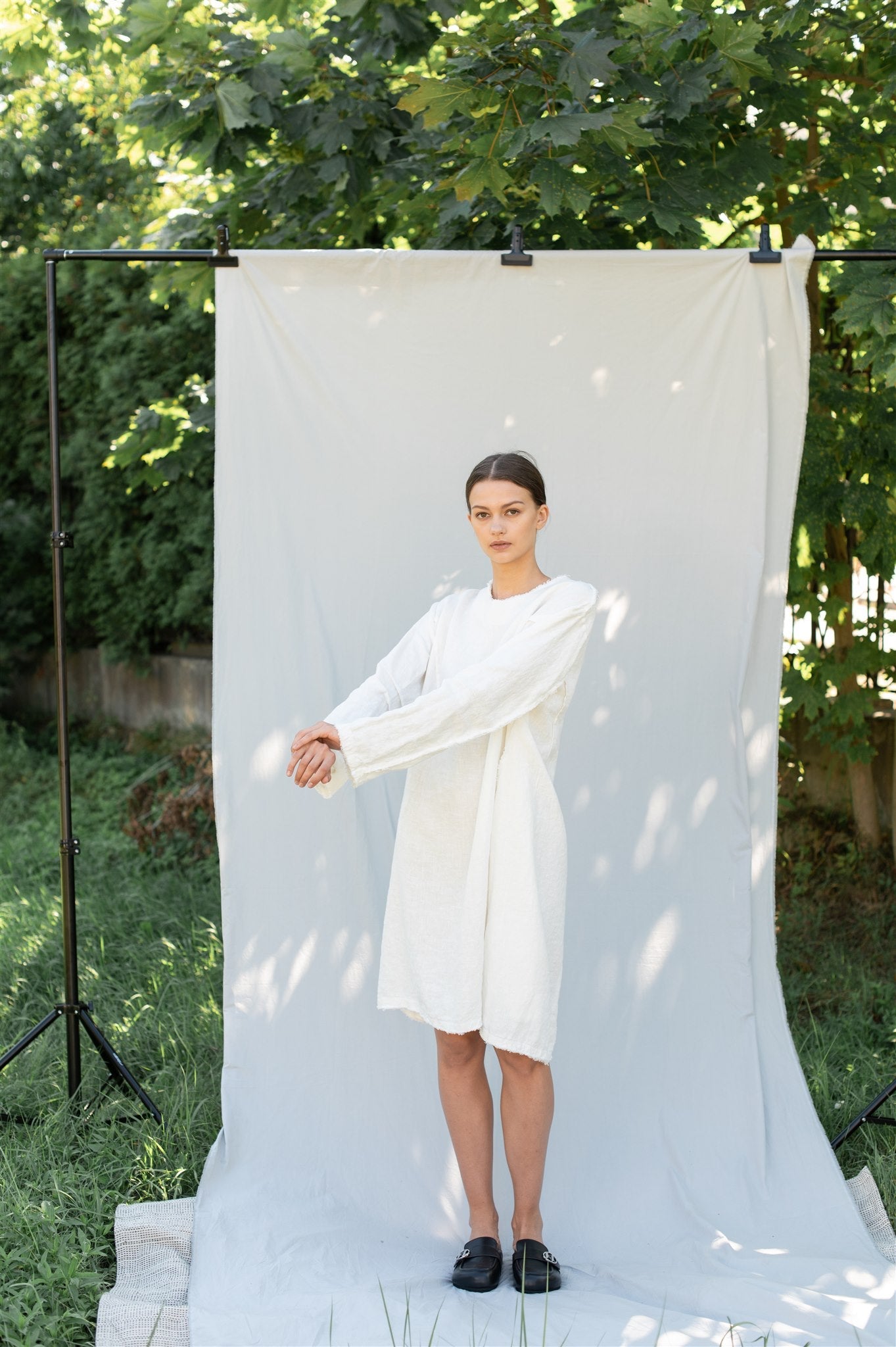 THE CITY linen dress antique white - MOO Linen Shop