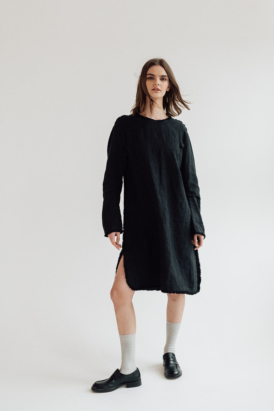 THE CITY linen dress antique white - MOO Linen Shop