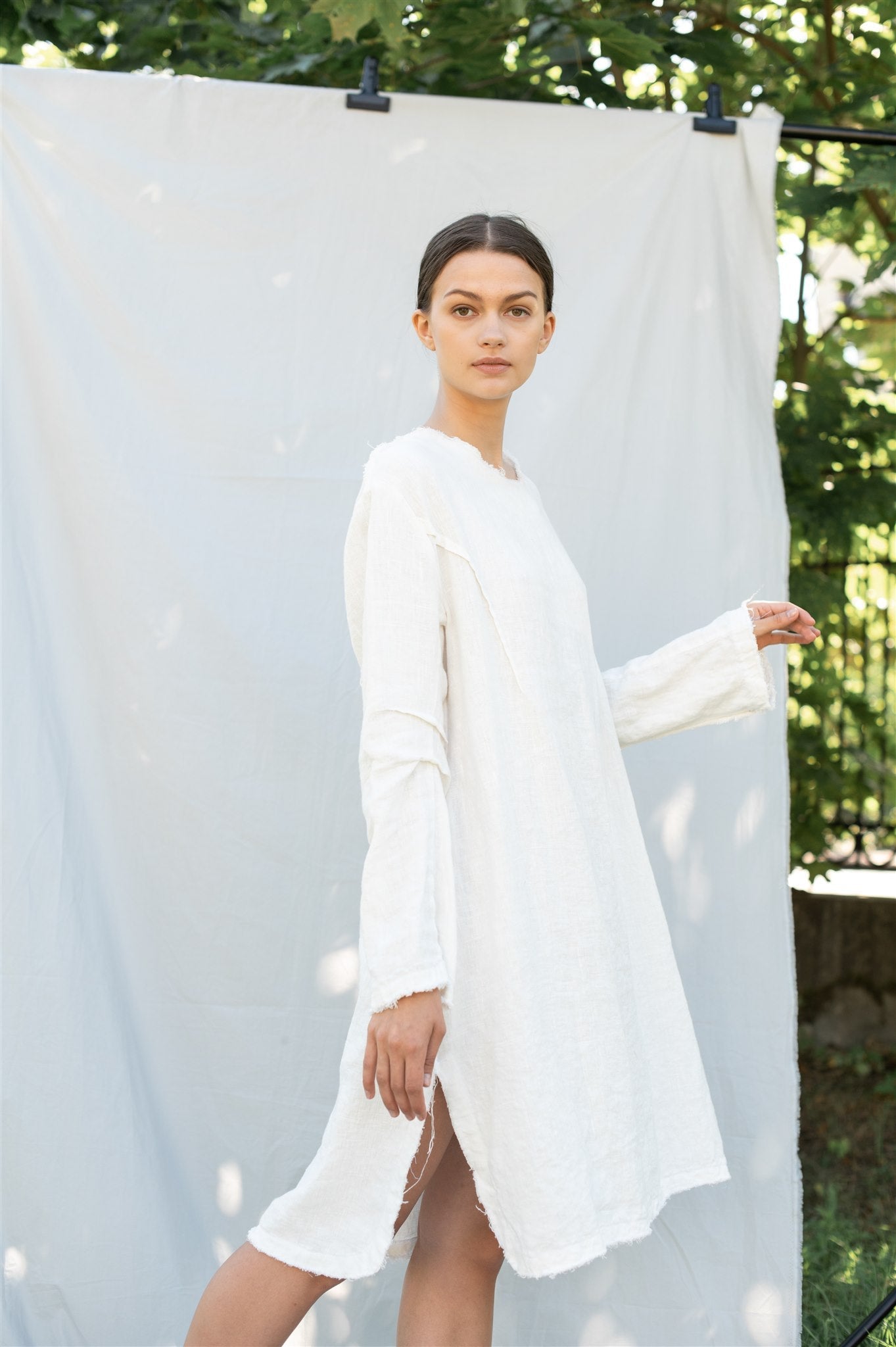 THE CITY linen dress antique white - MOO Linen Shop