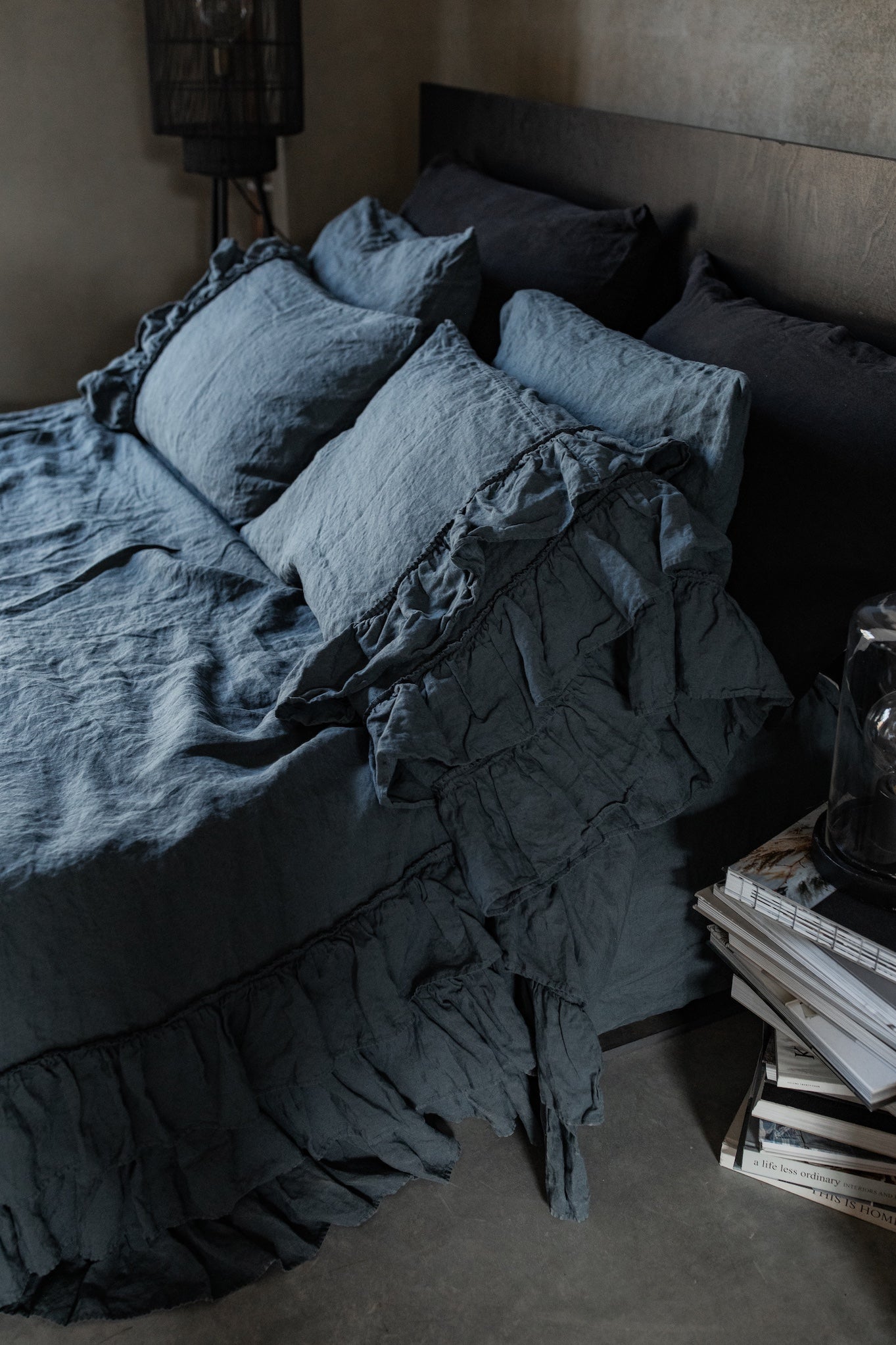 Tripple ruffled duvet cover set white - MOO Linen Shop