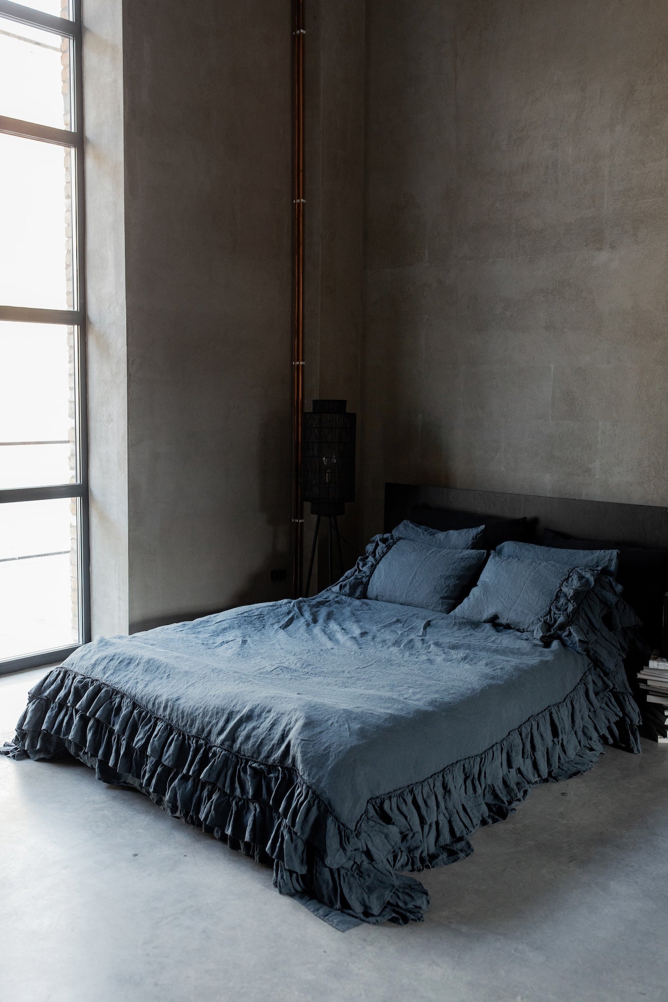 Tripple ruffled duvet cover set white - MOO Linen Shop