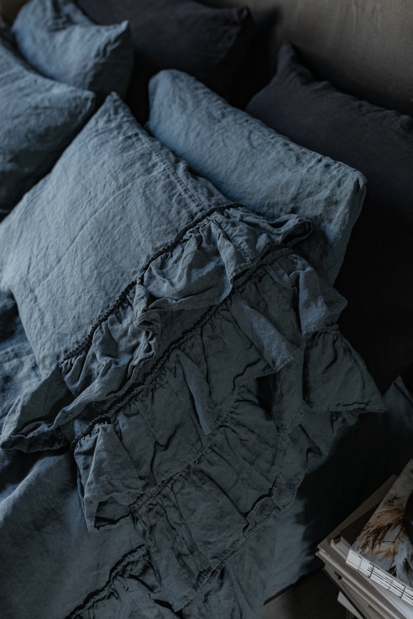 Tripple ruffled duvet cover set white - MOO Linen Shop