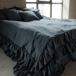 Tripple ruffled duvet cover set white - MOO Linen Shop