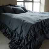 Tripple ruffled duvet cover set white - MOO Linen Shop