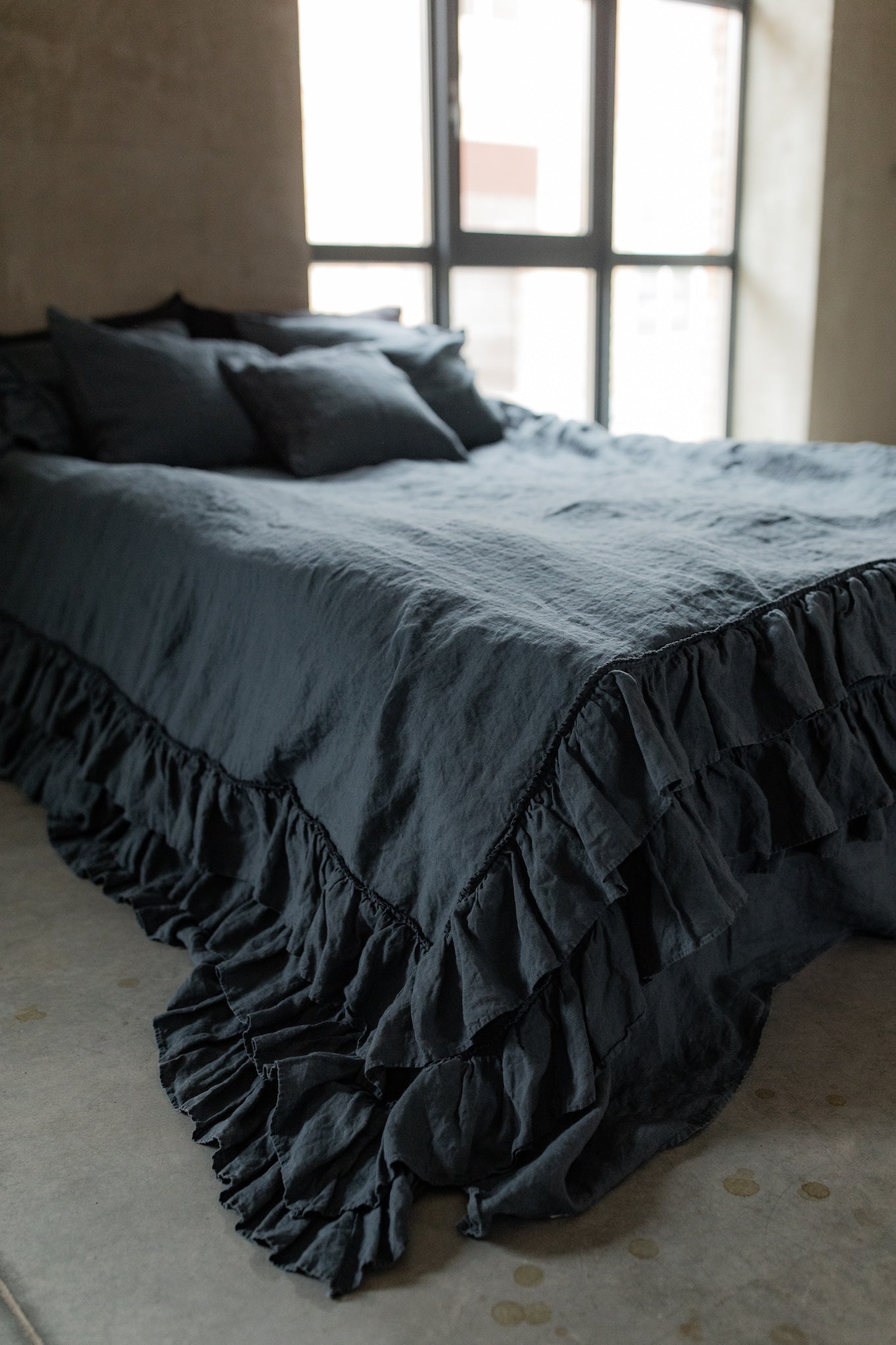 Tripple ruffled duvet cover set white - MOO Linen Shop