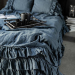 Tripple ruffled duvet cover set white - MOO Linen Shop